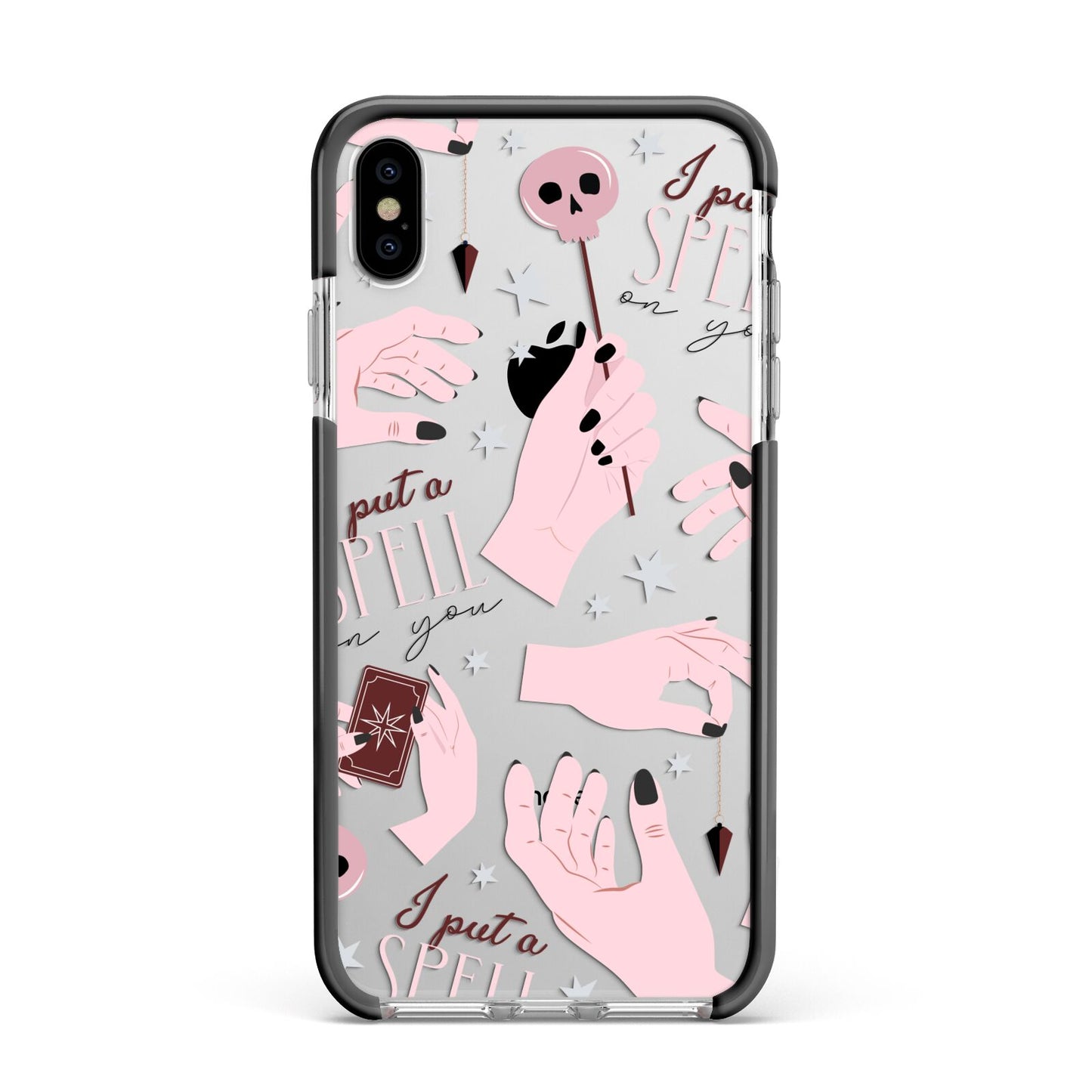 Witches Hands and Tarot Cards Apple iPhone Xs Max Impact Case Black Edge on Silver Phone