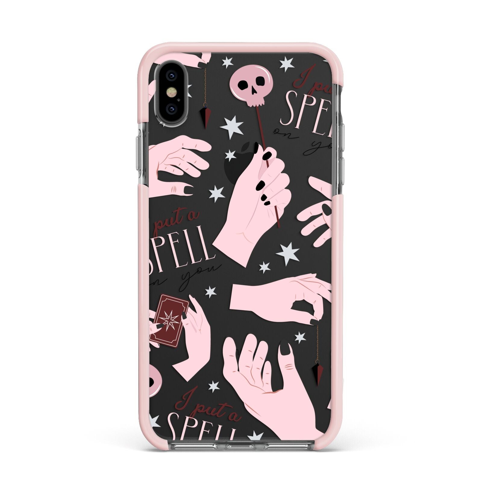 Witches Hands and Tarot Cards Apple iPhone Xs Max Impact Case Pink Edge on Black Phone