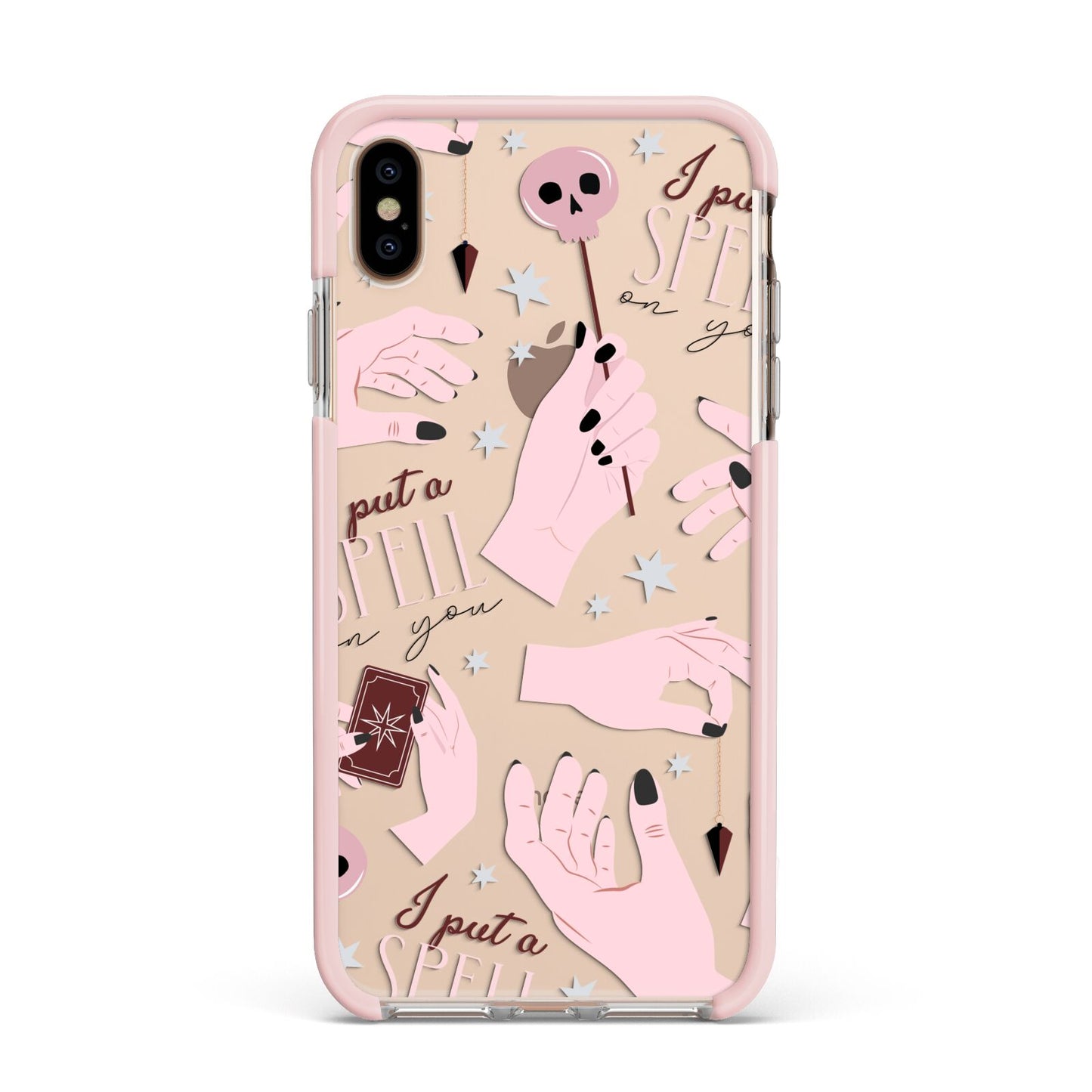 Witches Hands and Tarot Cards Apple iPhone Xs Max Impact Case Pink Edge on Gold Phone