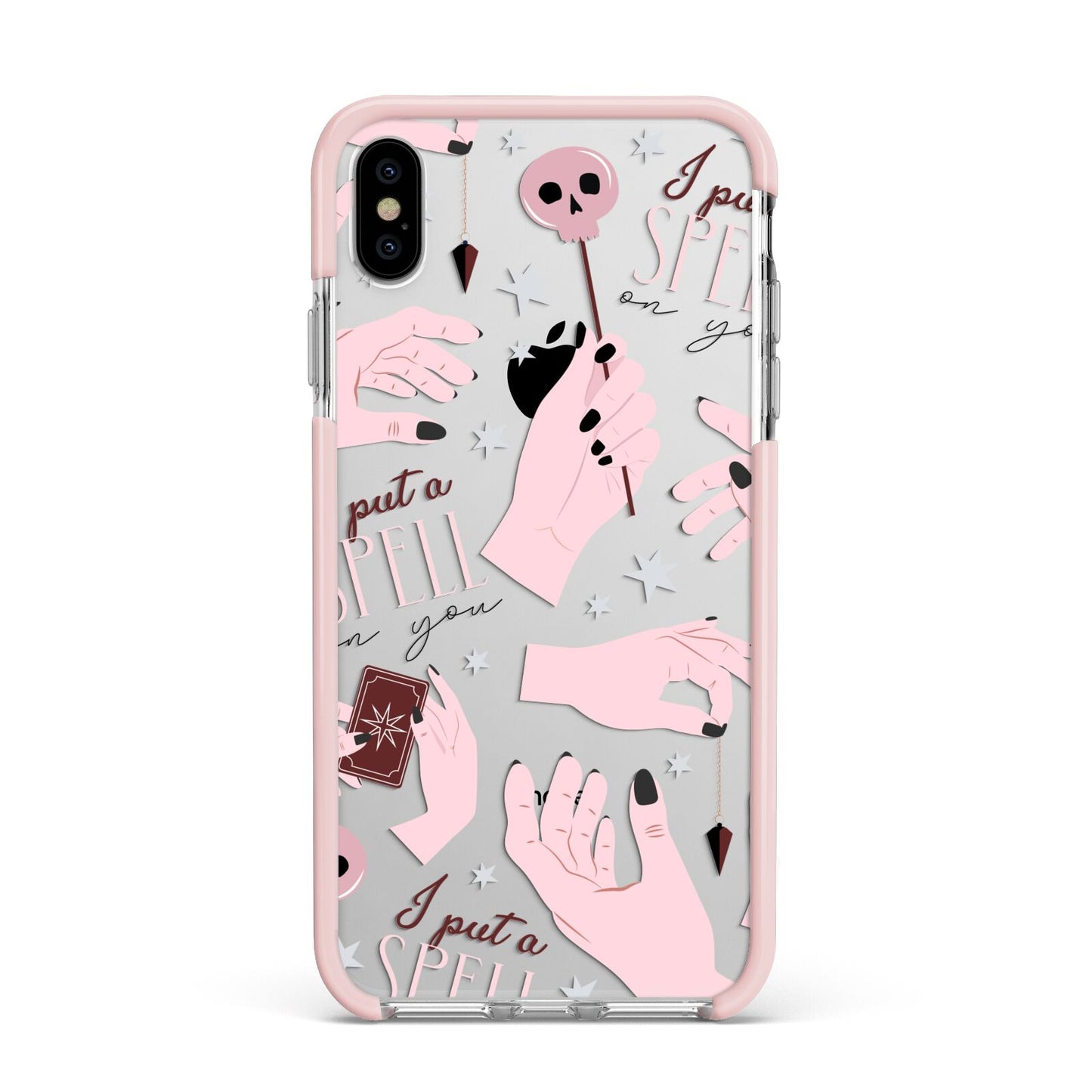 Witches Hands and Tarot Cards Apple iPhone Xs Max Impact Case Pink Edge on Silver Phone