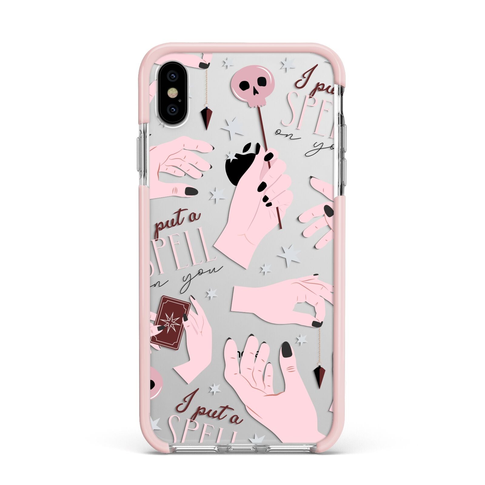 Witches Hands and Tarot Cards Apple iPhone Xs Max Impact Case Pink Edge on Silver Phone