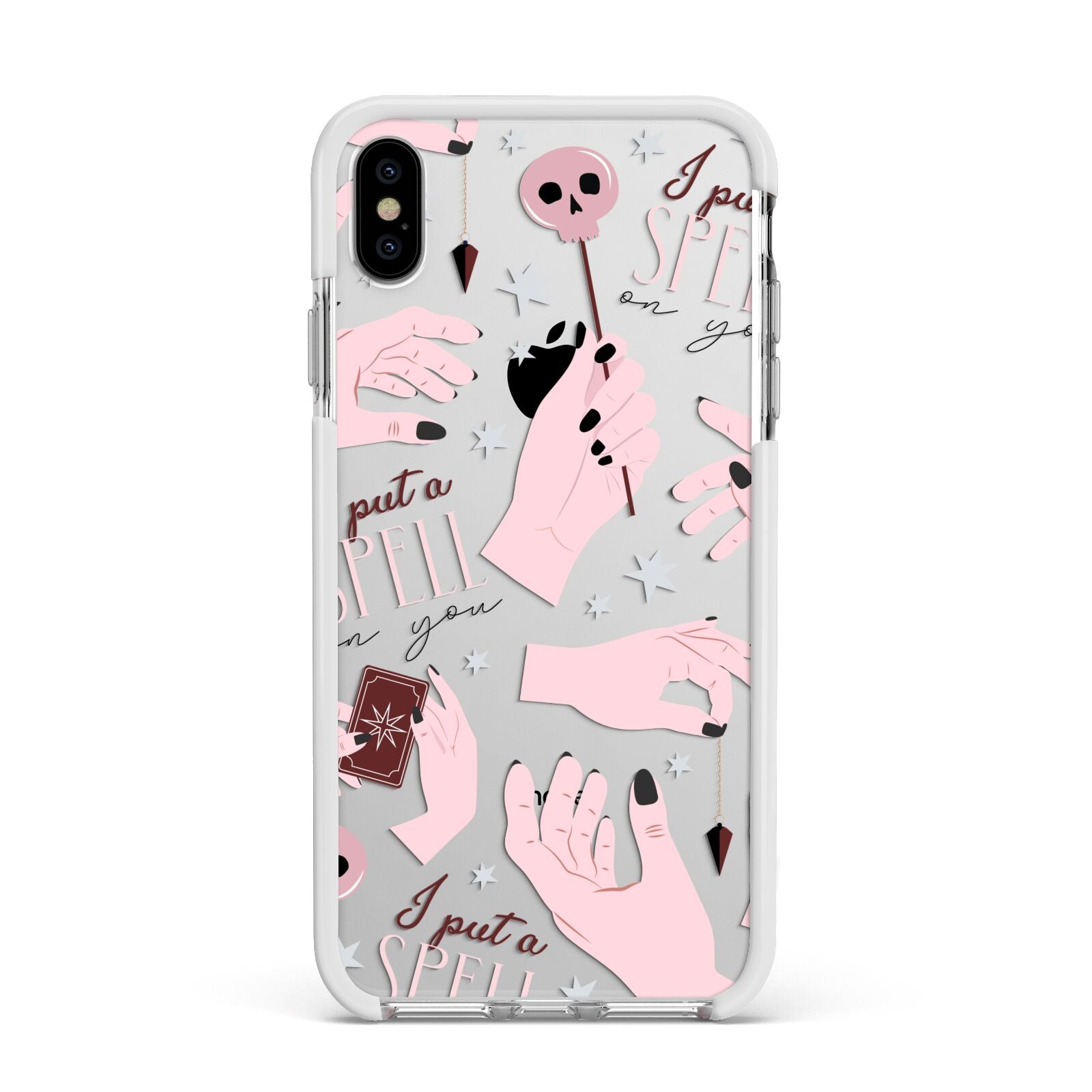 Witches Hands and Tarot Cards Apple iPhone Xs Max Impact Case White Edge on Silver Phone