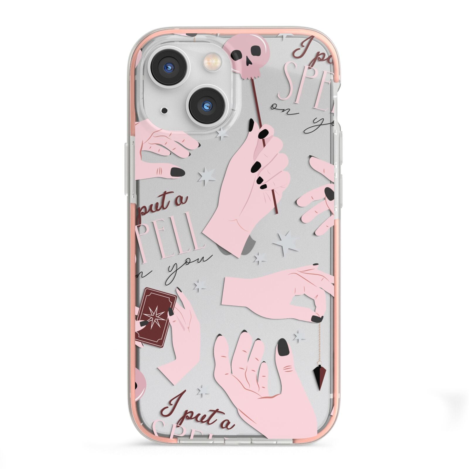 Witches Hands and Tarot Cards iPhone 13 Mini TPU Impact Case with Pink Edges