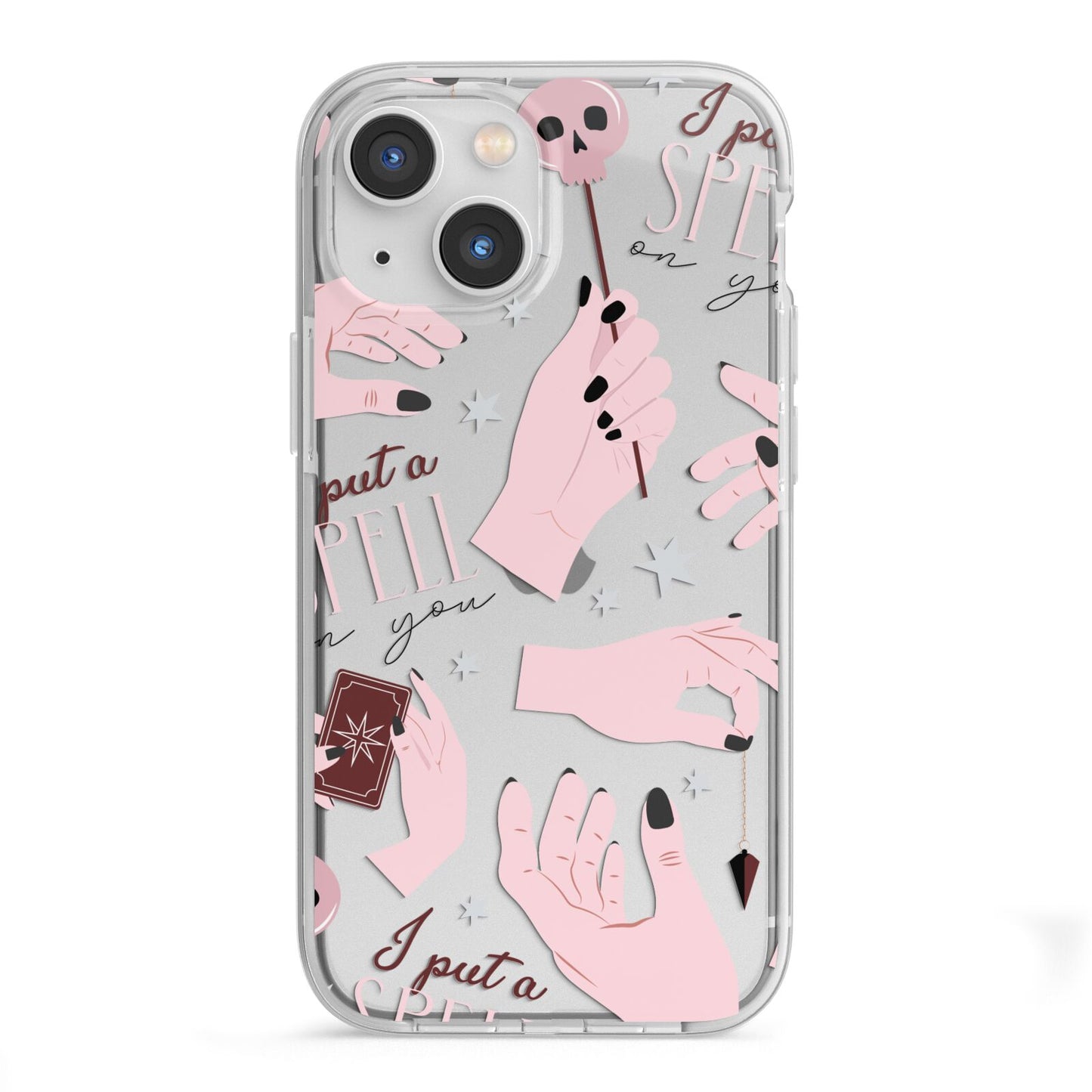 Witches Hands and Tarot Cards iPhone 13 Mini TPU Impact Case with White Edges