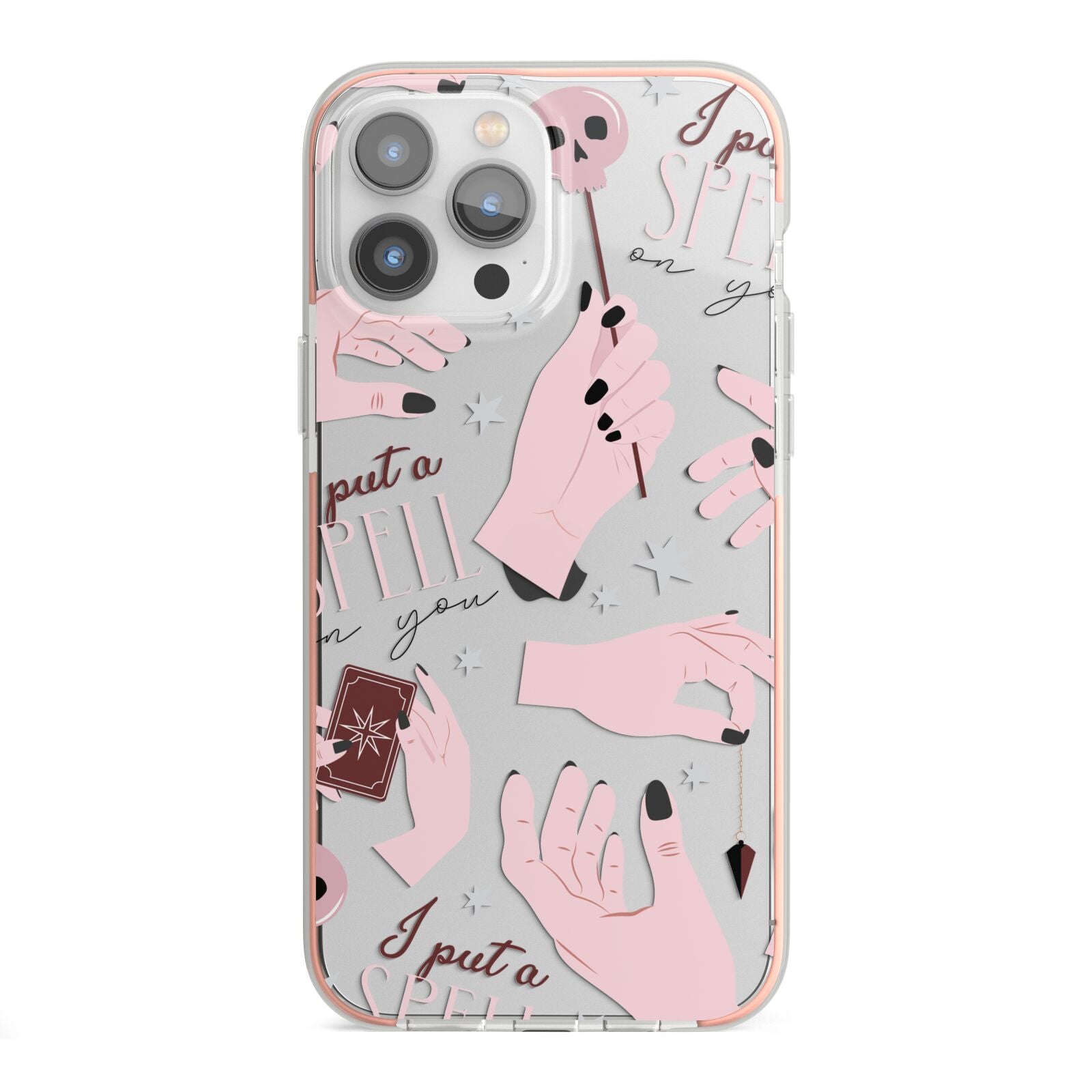 Witches Hands and Tarot Cards iPhone 13 Pro Max TPU Impact Case with Pink Edges