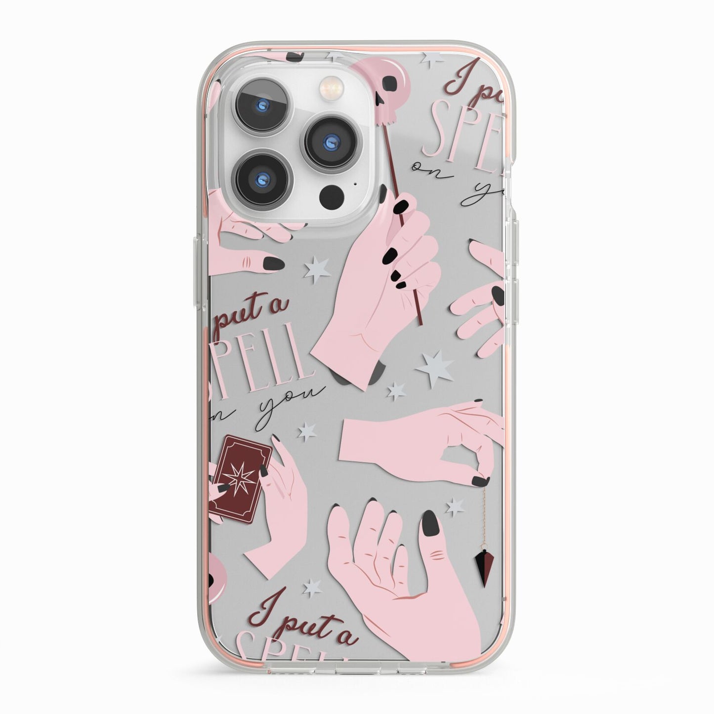 Witches Hands and Tarot Cards iPhone 13 Pro TPU Impact Case with Pink Edges