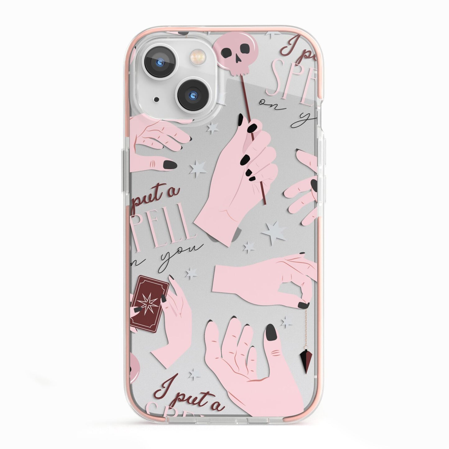 Witches Hands and Tarot Cards iPhone 13 TPU Impact Case with Pink Edges