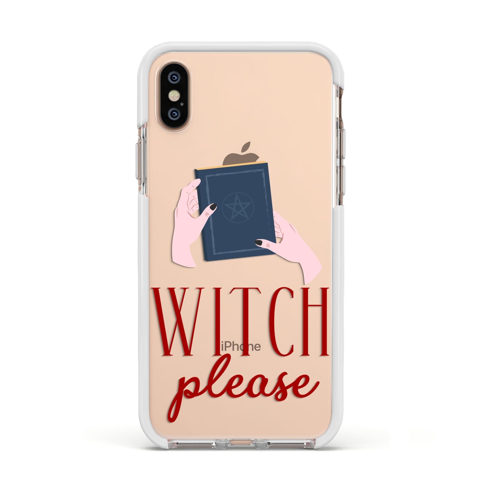 Witty Witch Illustration Apple iPhone Xs Impact Case White Edge on Gold Phone