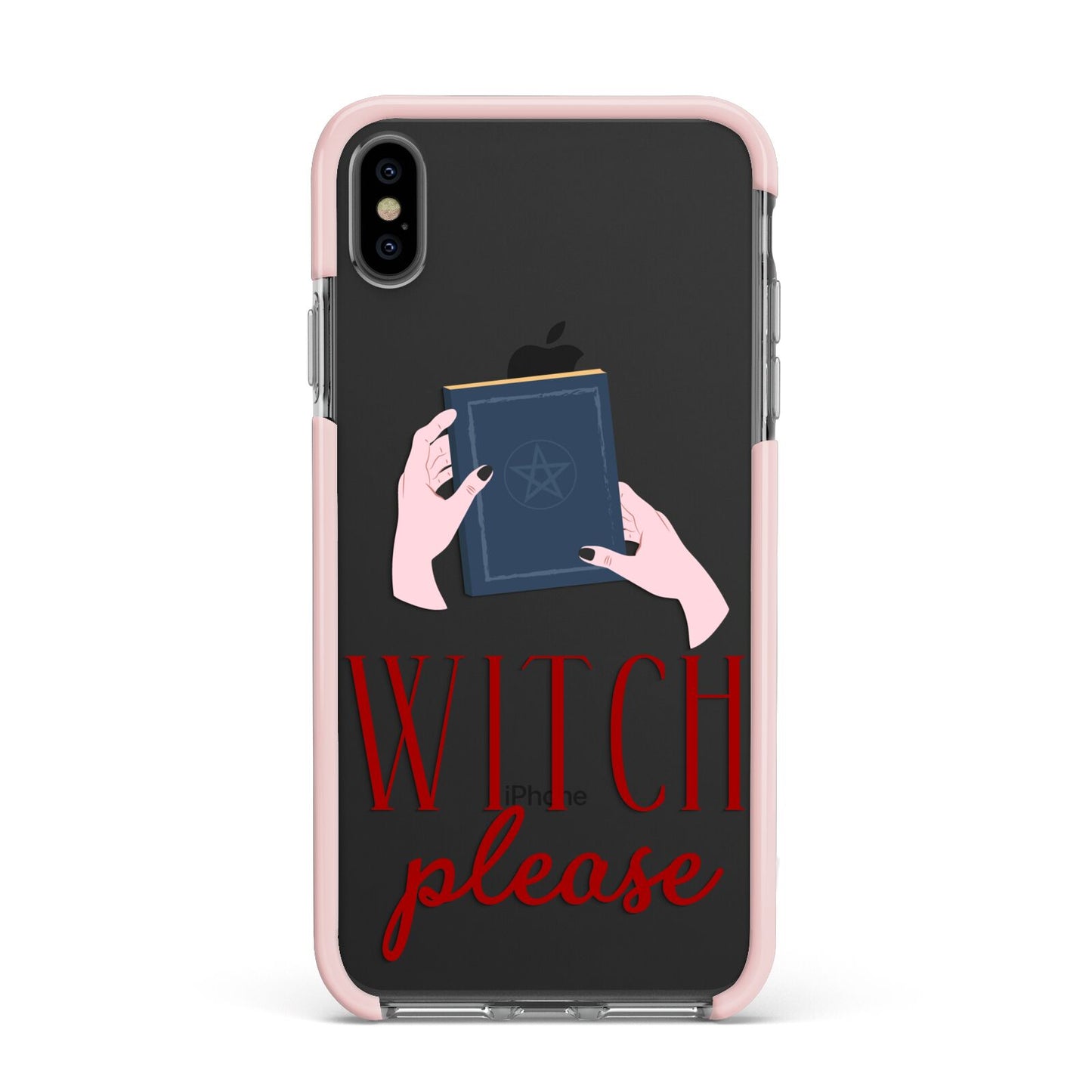 Witty Witch Illustration Apple iPhone Xs Max Impact Case Pink Edge on Black Phone