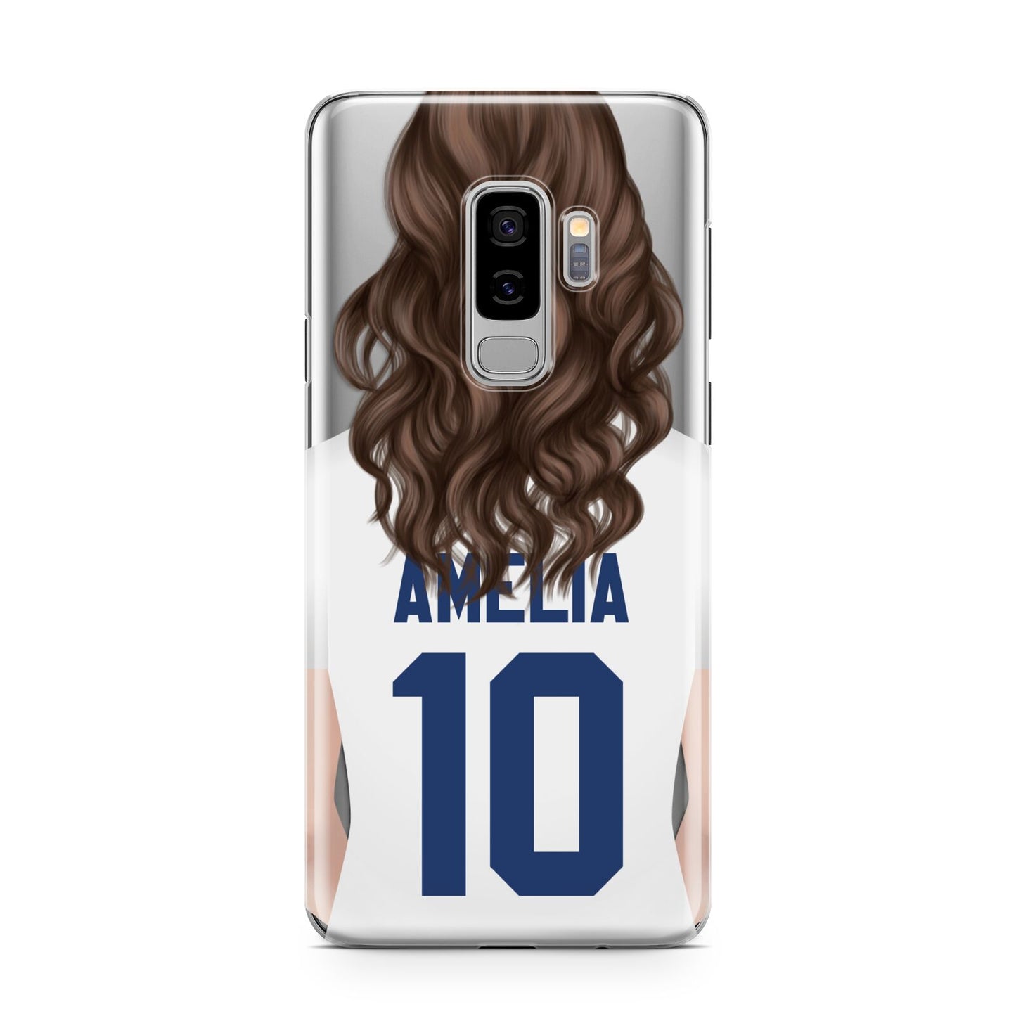 Womens Footballer Personalised Samsung Galaxy S9 Plus Case on Silver phone