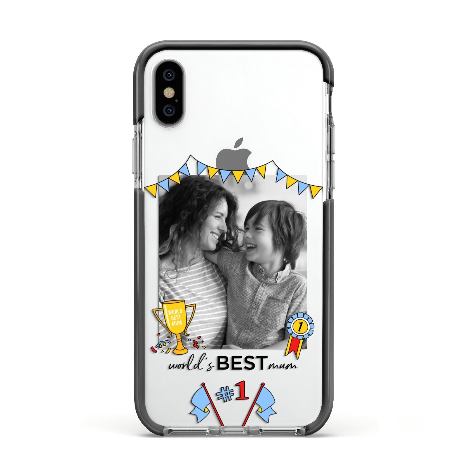 Worlds Best Mum Apple iPhone Xs Impact Case Black Edge on Silver Phone