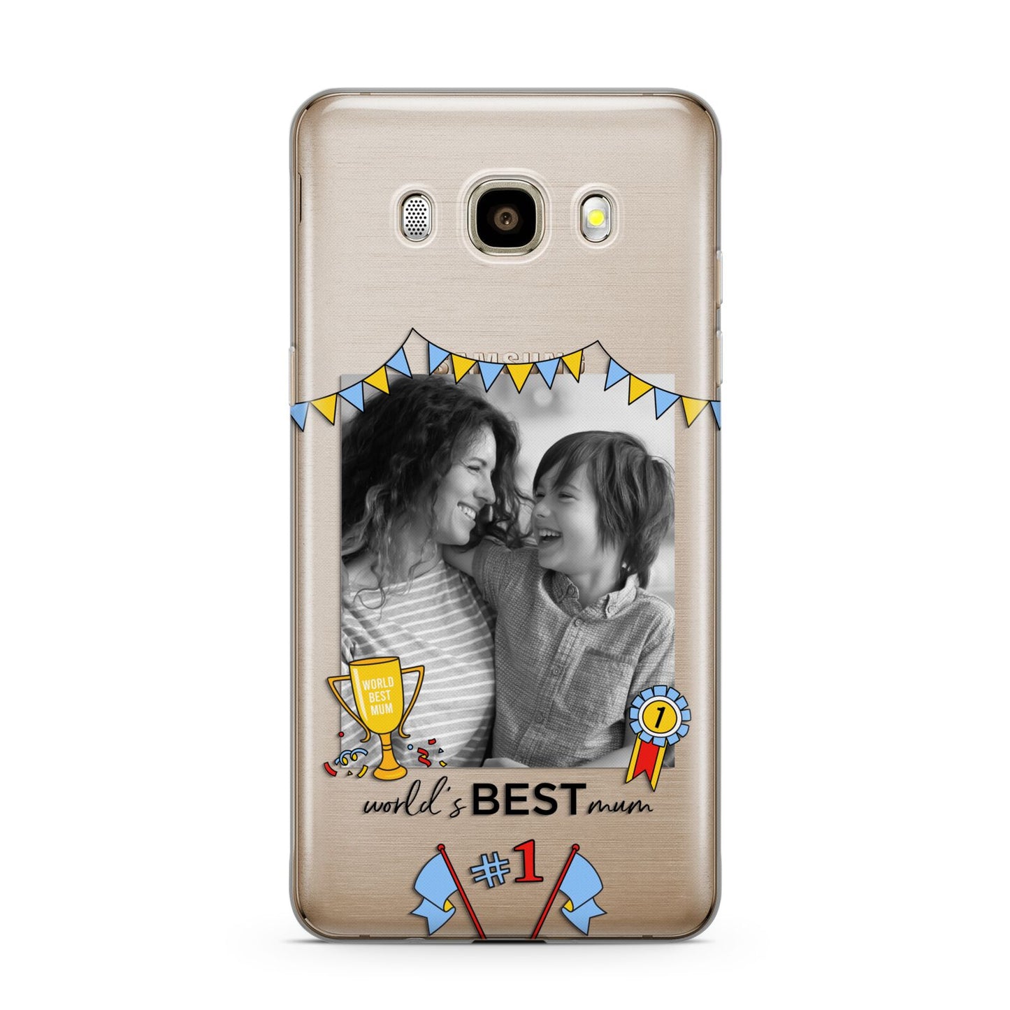 Worlds Best Mum Samsung Galaxy J7 2016 Case on gold phone