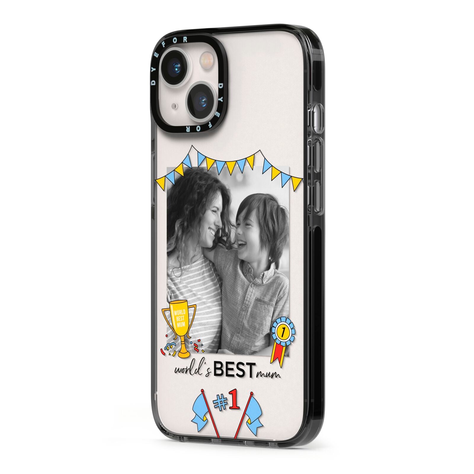 Worlds Best Mum iPhone 13 Black Impact Case Side Angle on Silver phone
