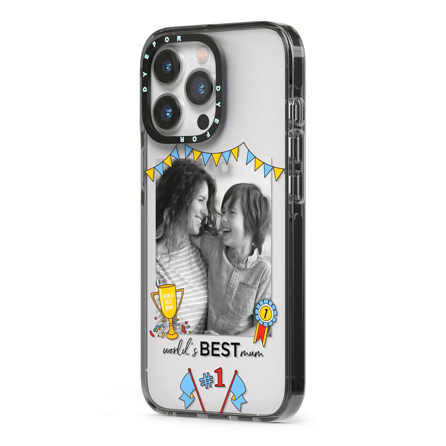 Worlds Best Mum iPhone 13 Pro Black Impact Case Side Angle on Silver phone