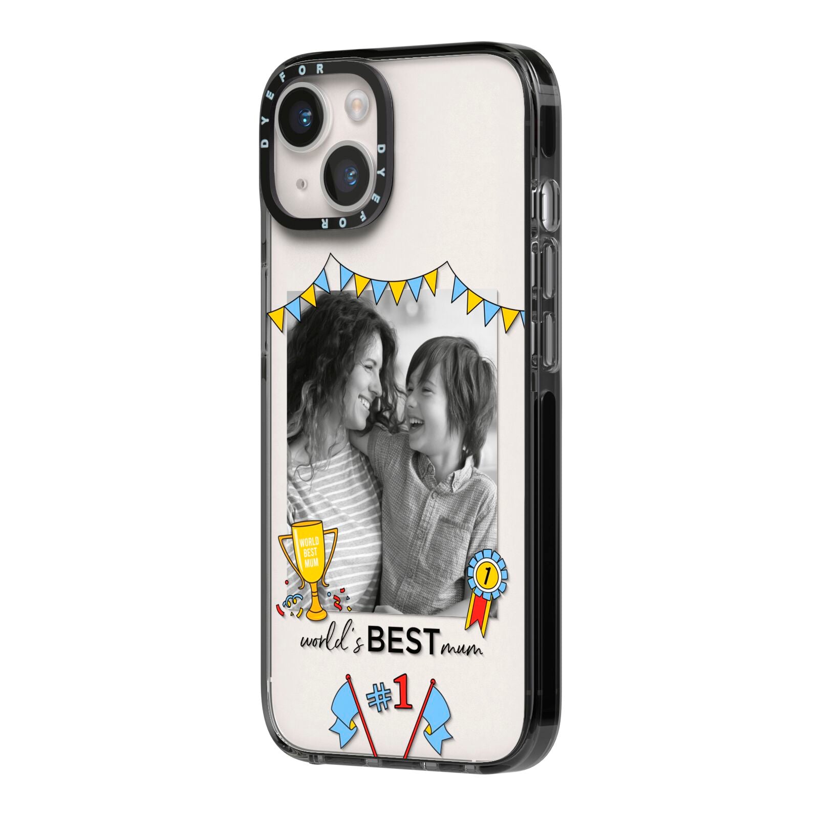 Worlds Best Mum iPhone 14 Black Impact Case Side Angle on Silver phone