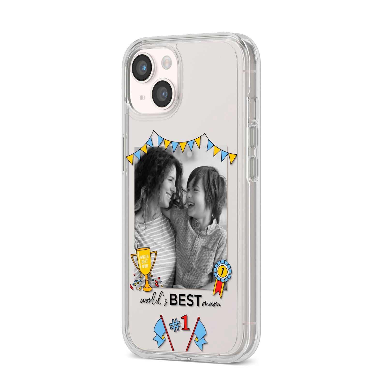 Worlds Best Mum iPhone 14 Clear Tough Case Starlight Angled Image