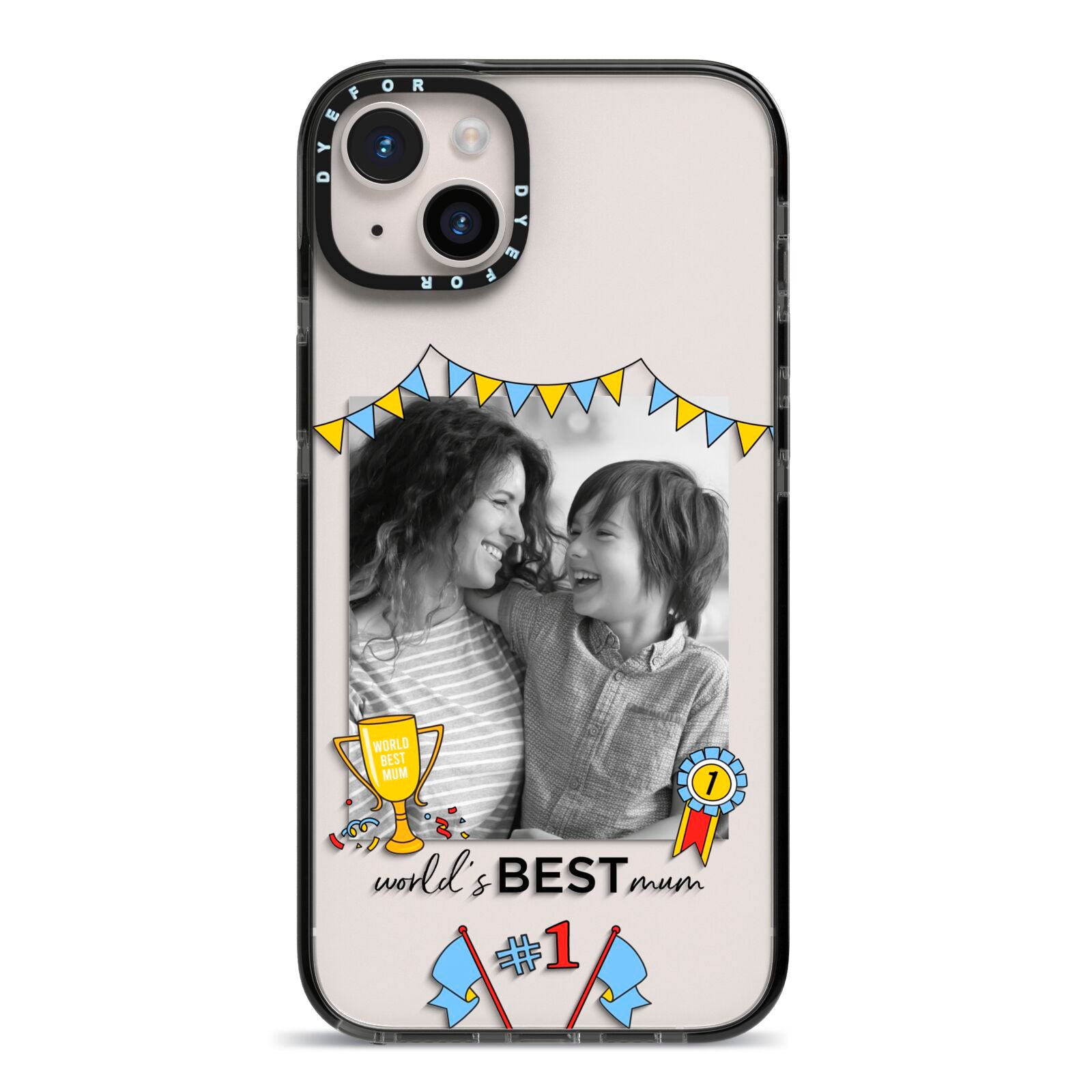 Worlds Best Mum iPhone 14 Plus Black Impact Case on Silver phone