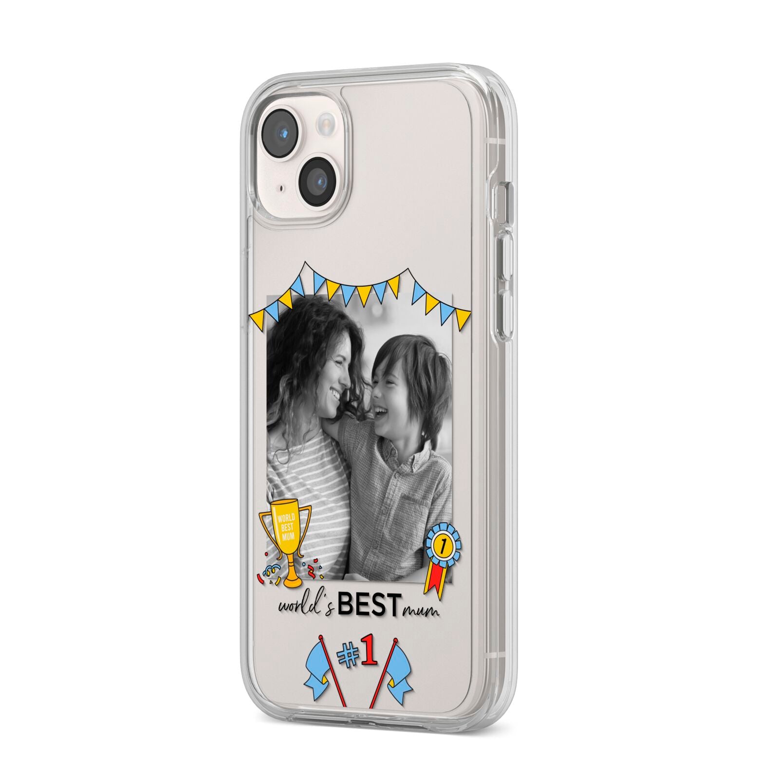 Worlds Best Mum iPhone 14 Plus Clear Tough Case Starlight Angled Image