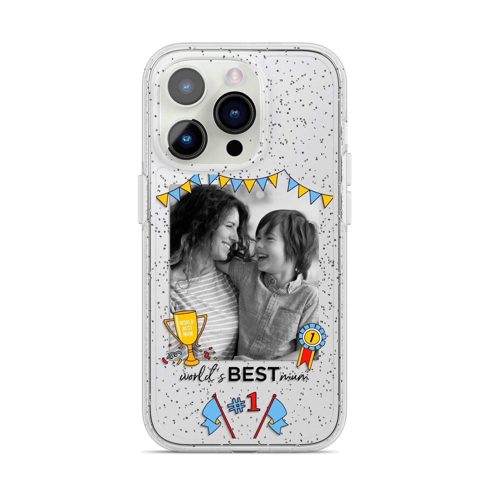 Worlds Best Mum iPhone 14 Pro Glitter Tough Case Silver
