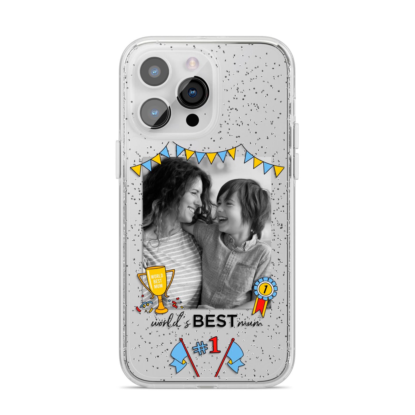 Worlds Best Mum iPhone 14 Pro Max Glitter Tough Case Silver