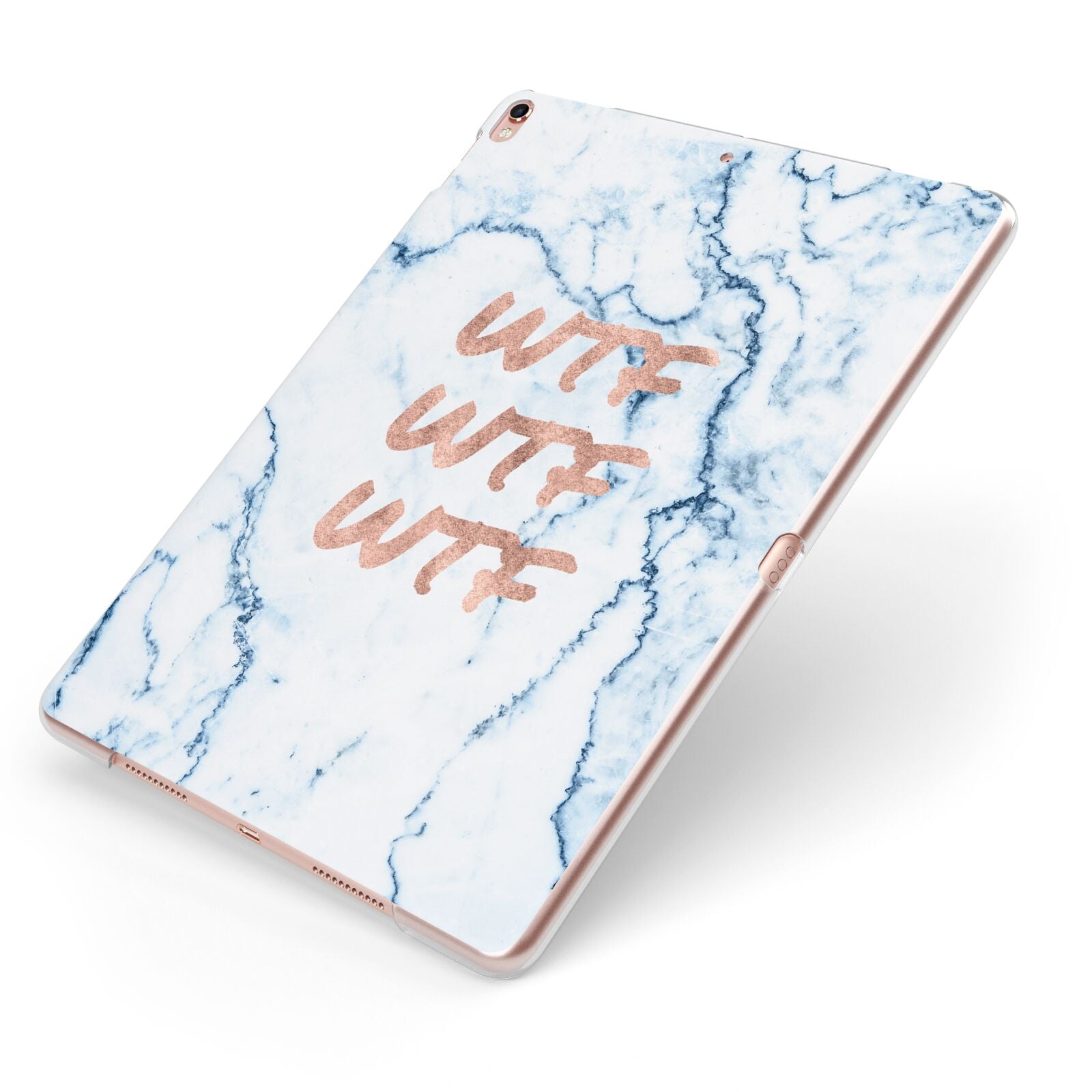 Wtf Rose Gold Blue Marble Effect Apple iPad Case on Rose Gold iPad Side View