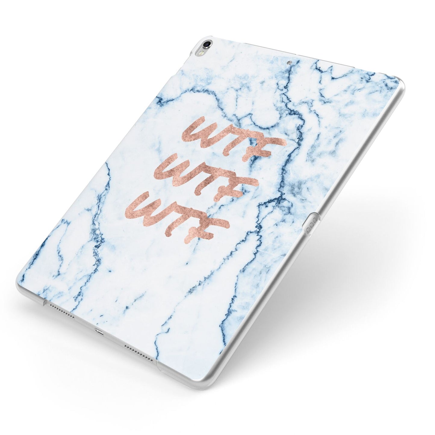 Wtf Rose Gold Blue Marble Effect Apple iPad Case on Silver iPad Side View