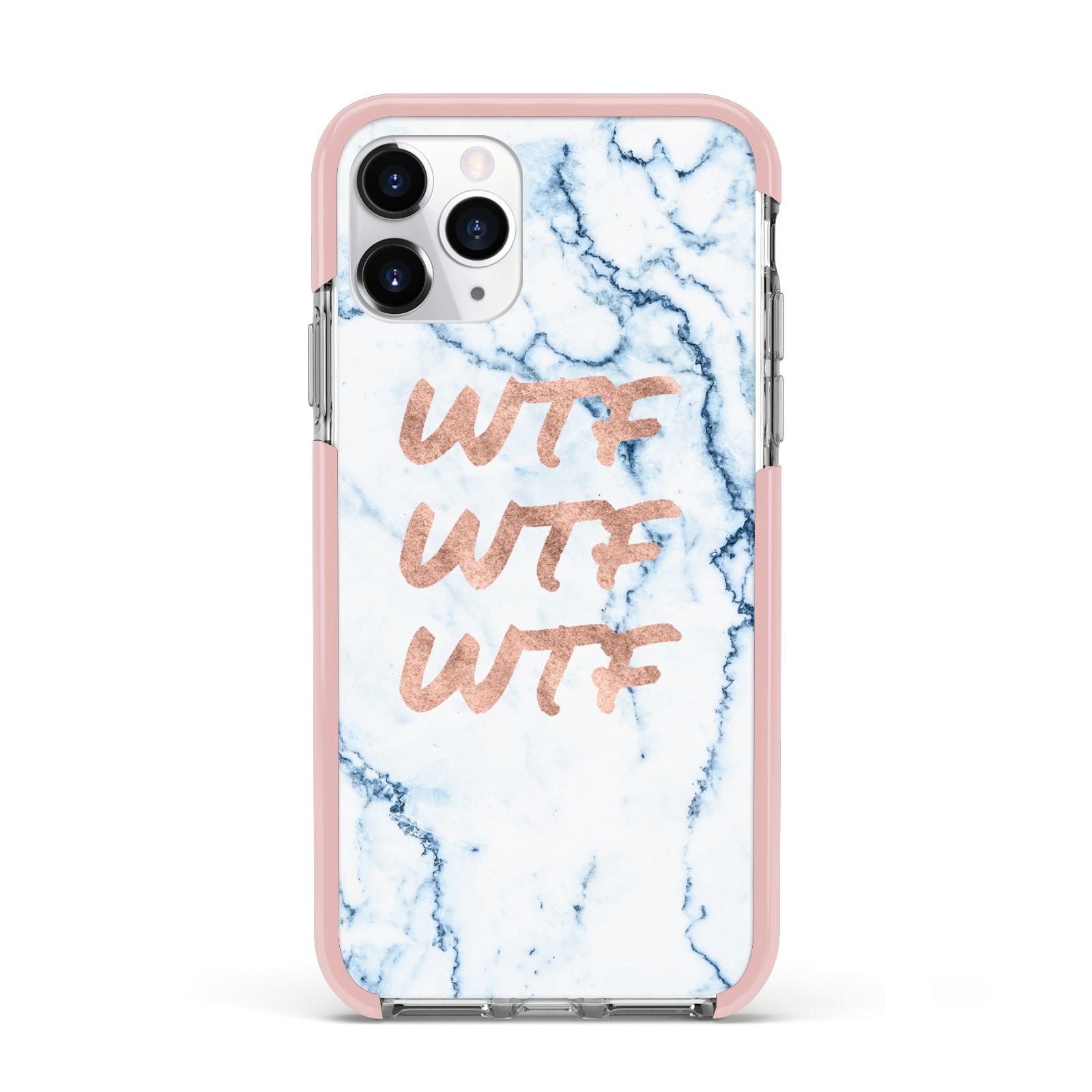 Wtf Rose Gold Blue Marble Effect Apple iPhone 11 Pro in Silver with Pink Impact Case