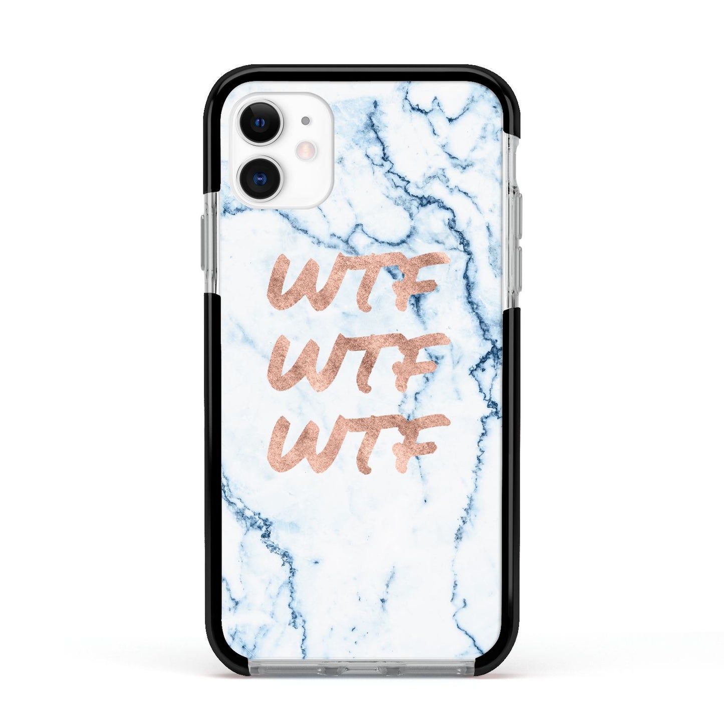 Wtf Rose Gold Blue Marble Effect Apple iPhone 11 in White with Black Impact Case