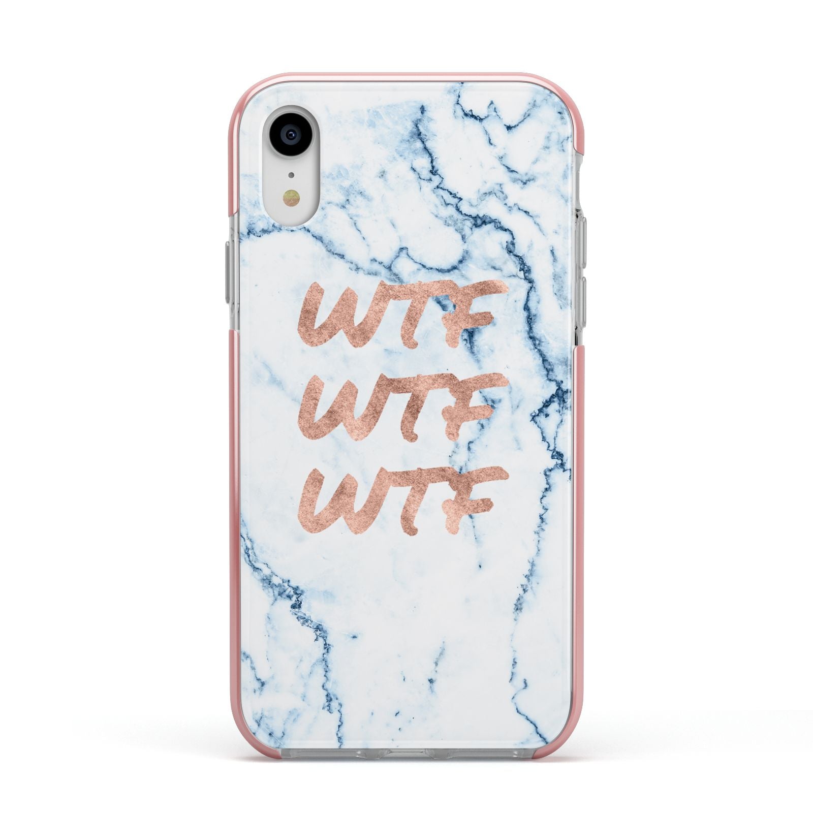 Wtf Rose Gold Blue Marble Effect Apple iPhone XR Impact Case Pink Edge on Silver Phone