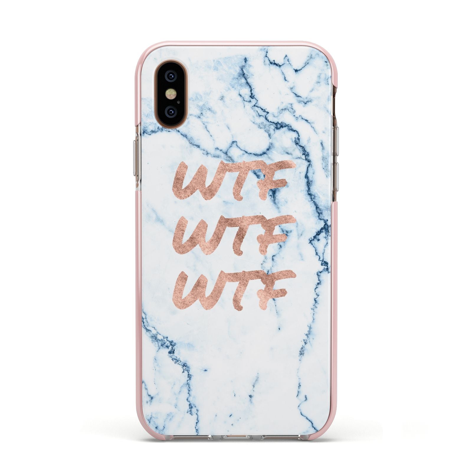 Wtf Rose Gold Blue Marble Effect Apple iPhone Xs Impact Case Pink Edge on Gold Phone