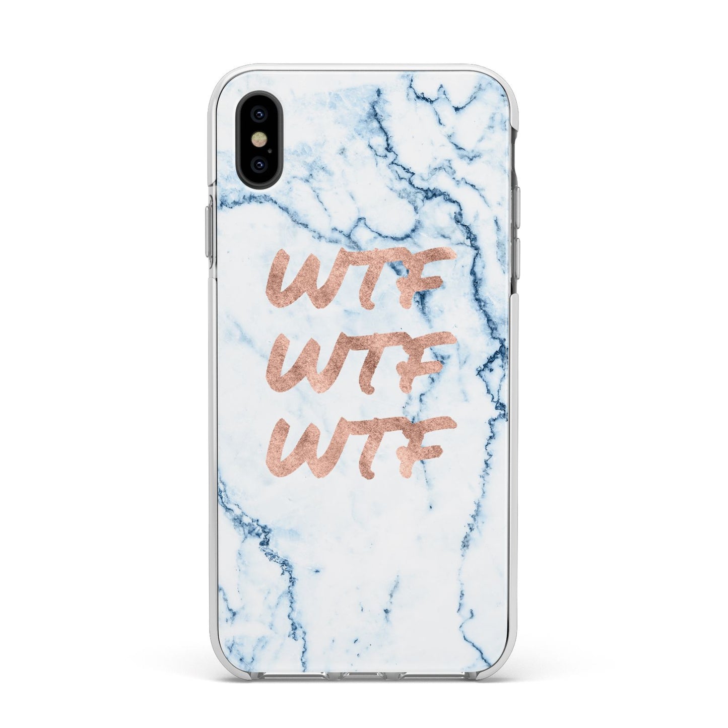 Wtf Rose Gold Blue Marble Effect Apple iPhone Xs Max Impact Case White Edge on Black Phone