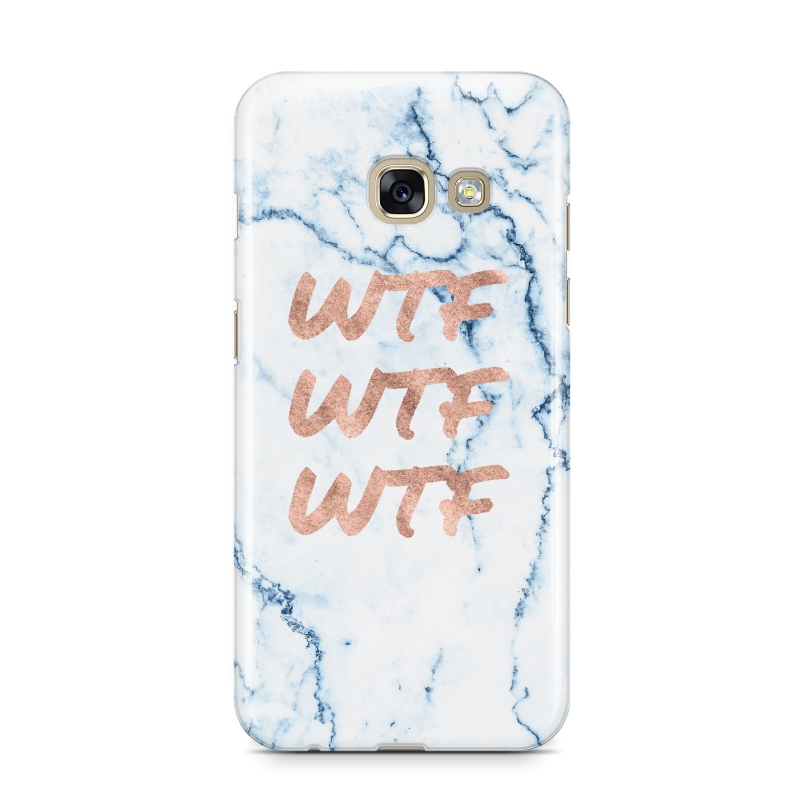 Wtf Rose Gold Blue Marble Effect Samsung Galaxy A3 2017 Case on gold phone