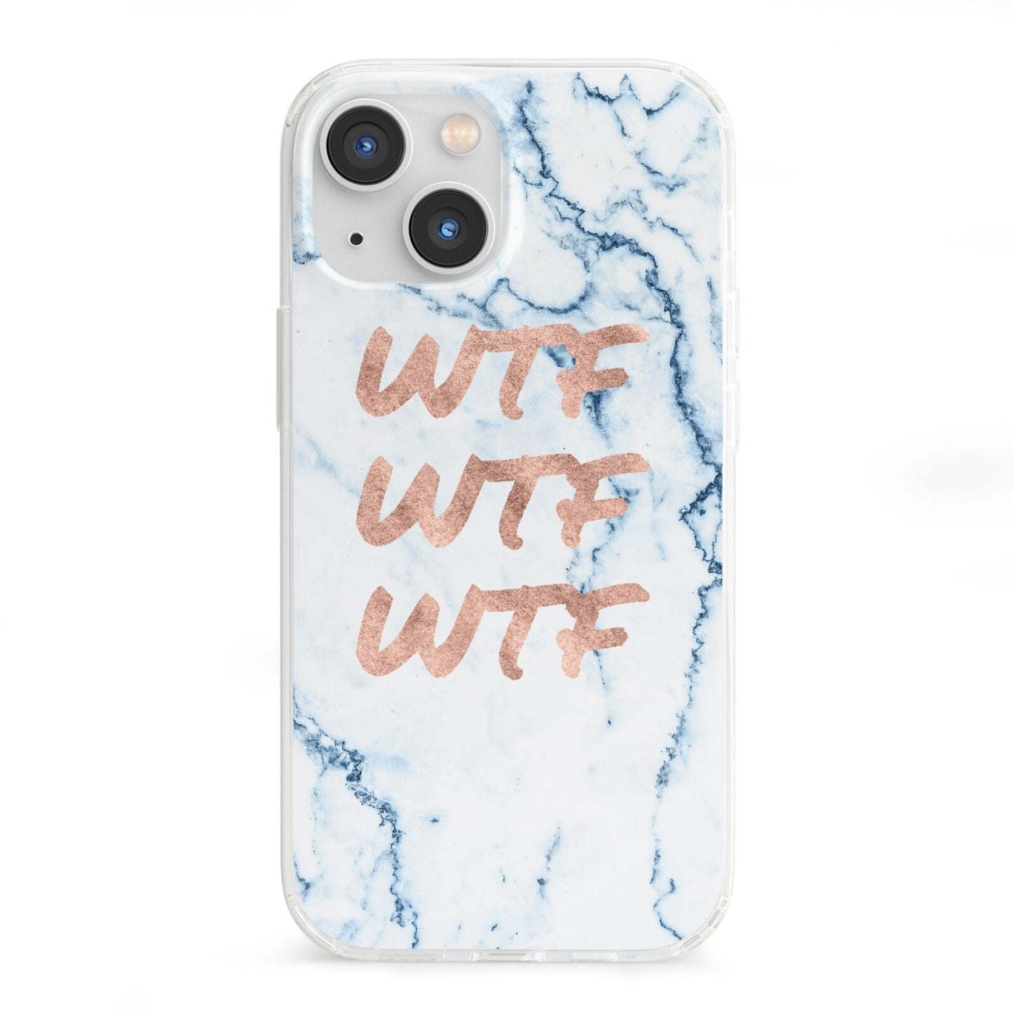 Wtf Rose Gold Blue Marble Effect iPhone 13 Mini Clear Bumper Case