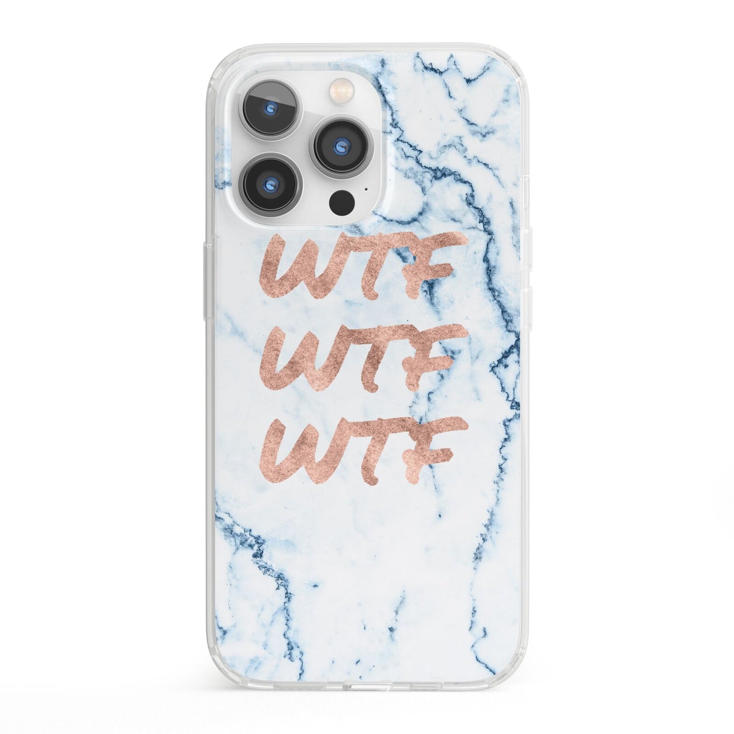 Wtf Rose Gold Blue Marble Effect iPhone 13 Pro Clear Bumper Case