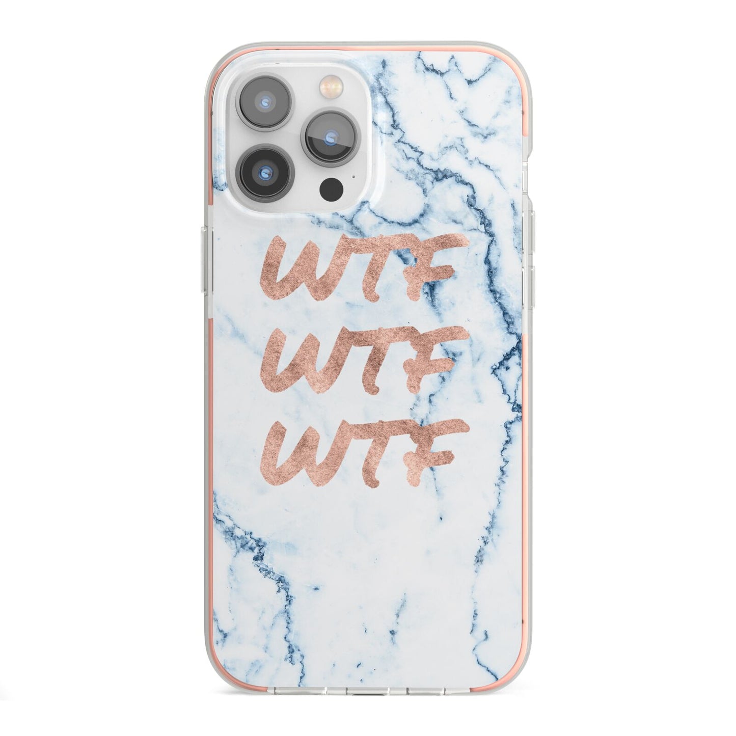 Wtf Rose Gold Blue Marble Effect iPhone 13 Pro Max TPU Impact Case with Pink Edges