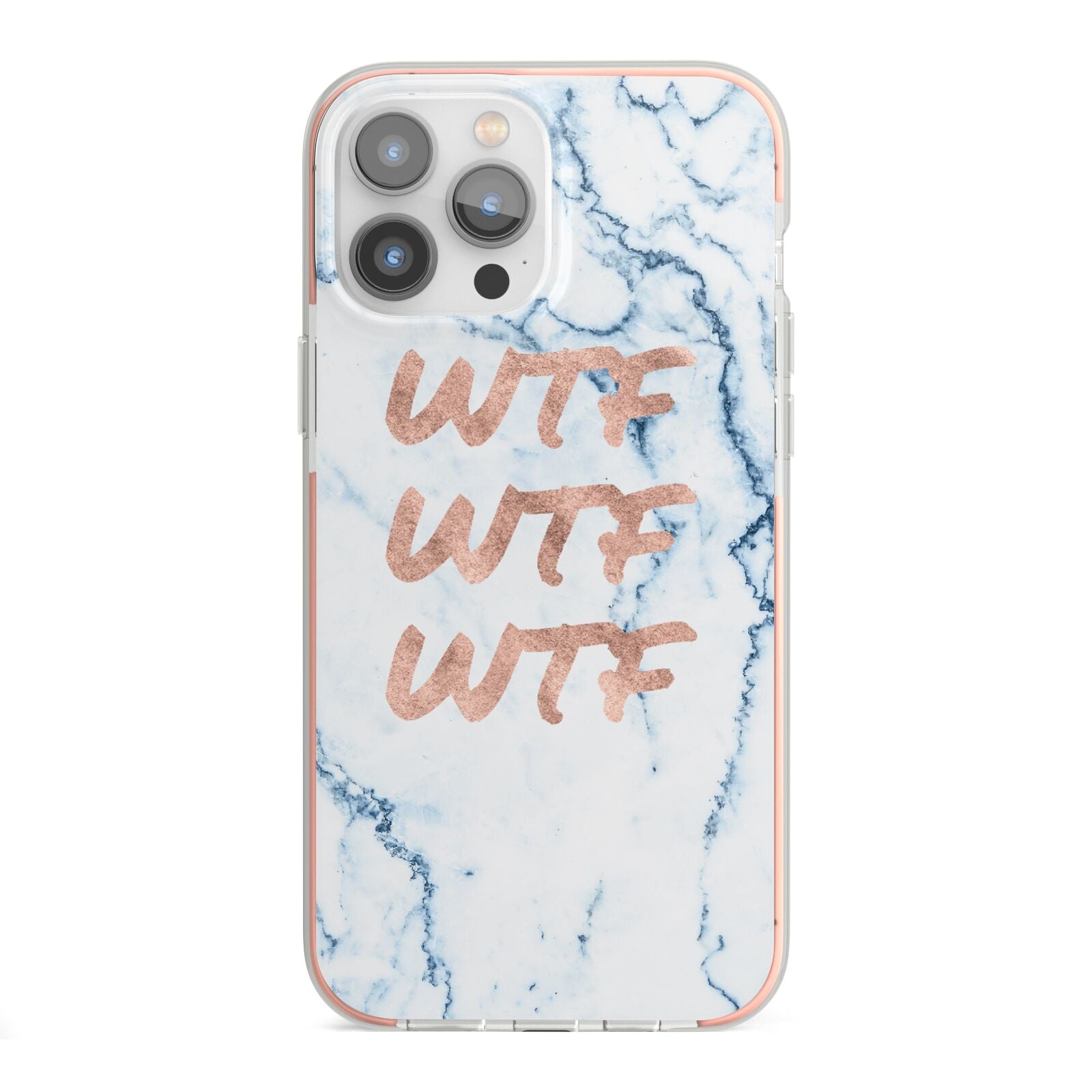 Wtf Rose Gold Blue Marble Effect iPhone 13 Pro Max TPU Impact Case with Pink Edges