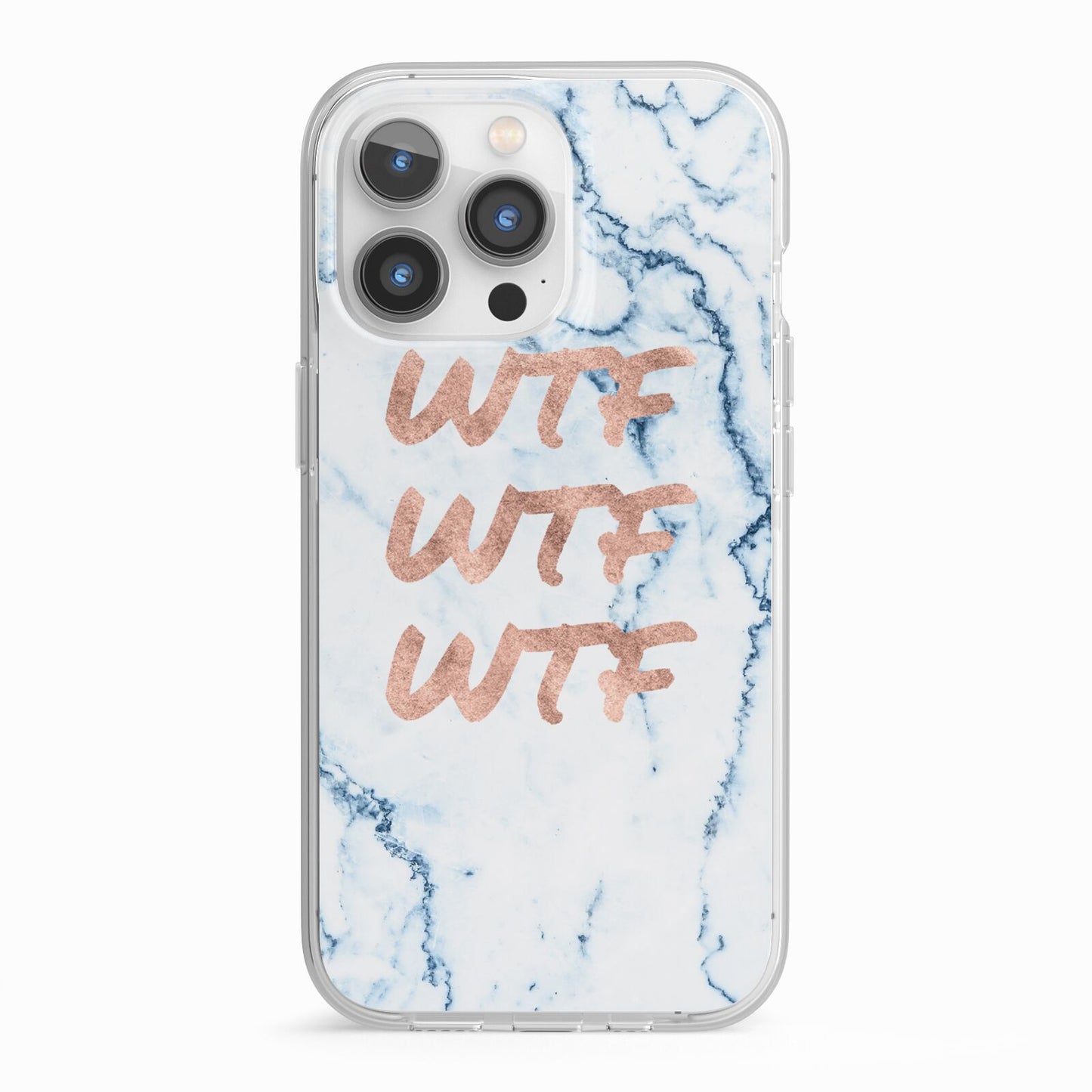 Wtf Rose Gold Blue Marble Effect iPhone 13 Pro TPU Impact Case with White Edges