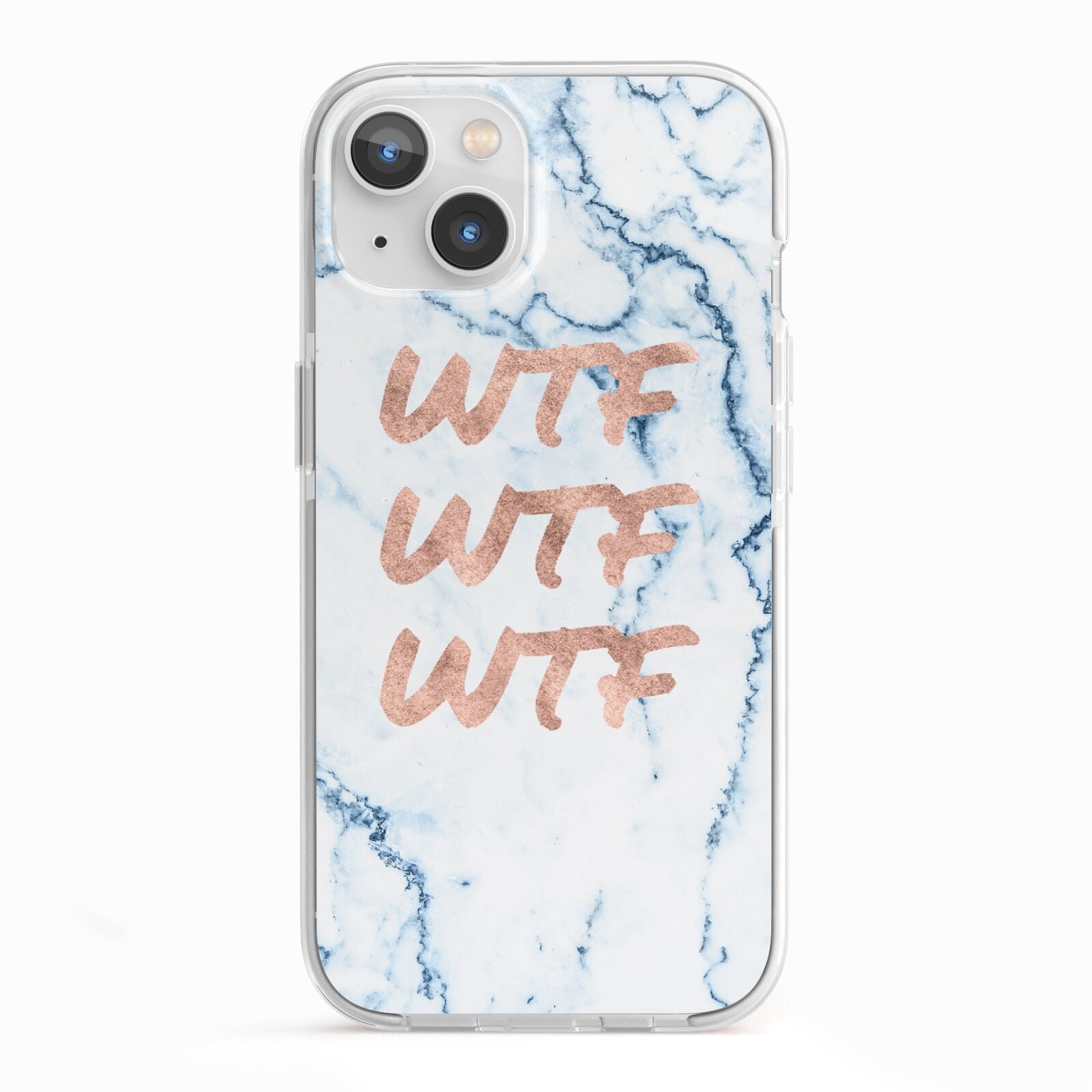 Wtf Rose Gold Blue Marble Effect iPhone 13 TPU Impact Case with White Edges