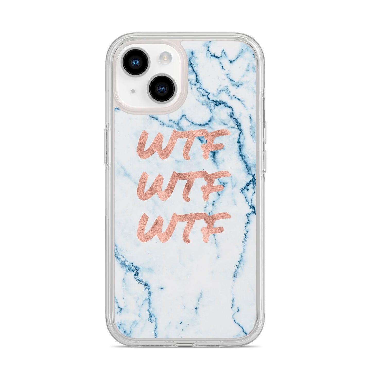 Wtf Rose Gold Blue Marble Effect iPhone 14 Clear Tough Case Starlight