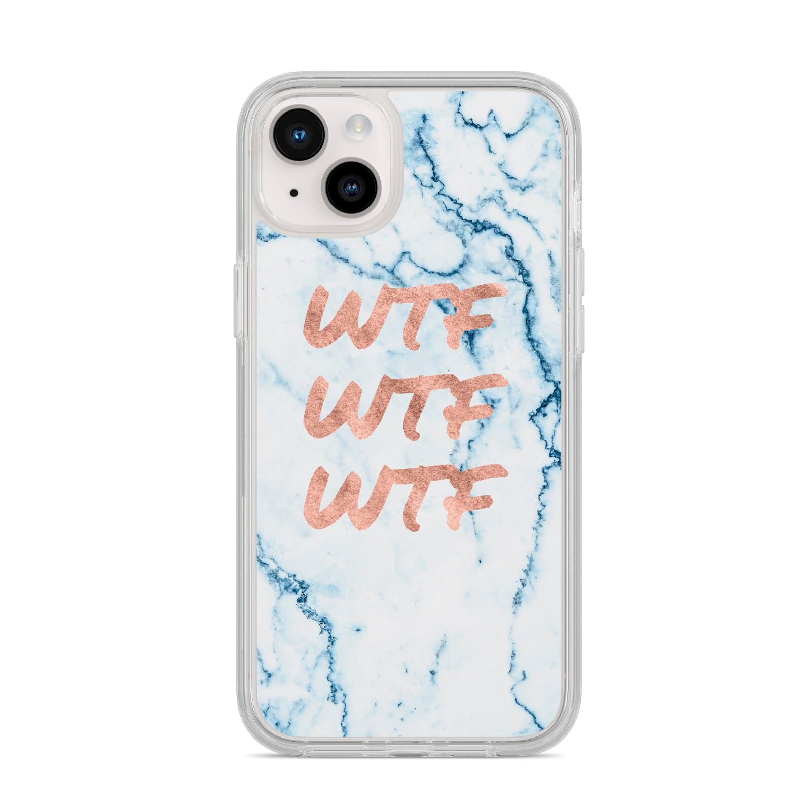 Wtf Rose Gold Blue Marble Effect iPhone 14 Plus Clear Tough Case Starlight