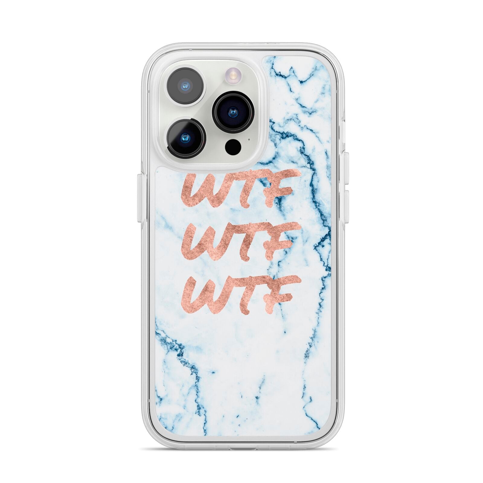 Wtf Rose Gold Blue Marble Effect iPhone 14 Pro Clear Tough Case Silver