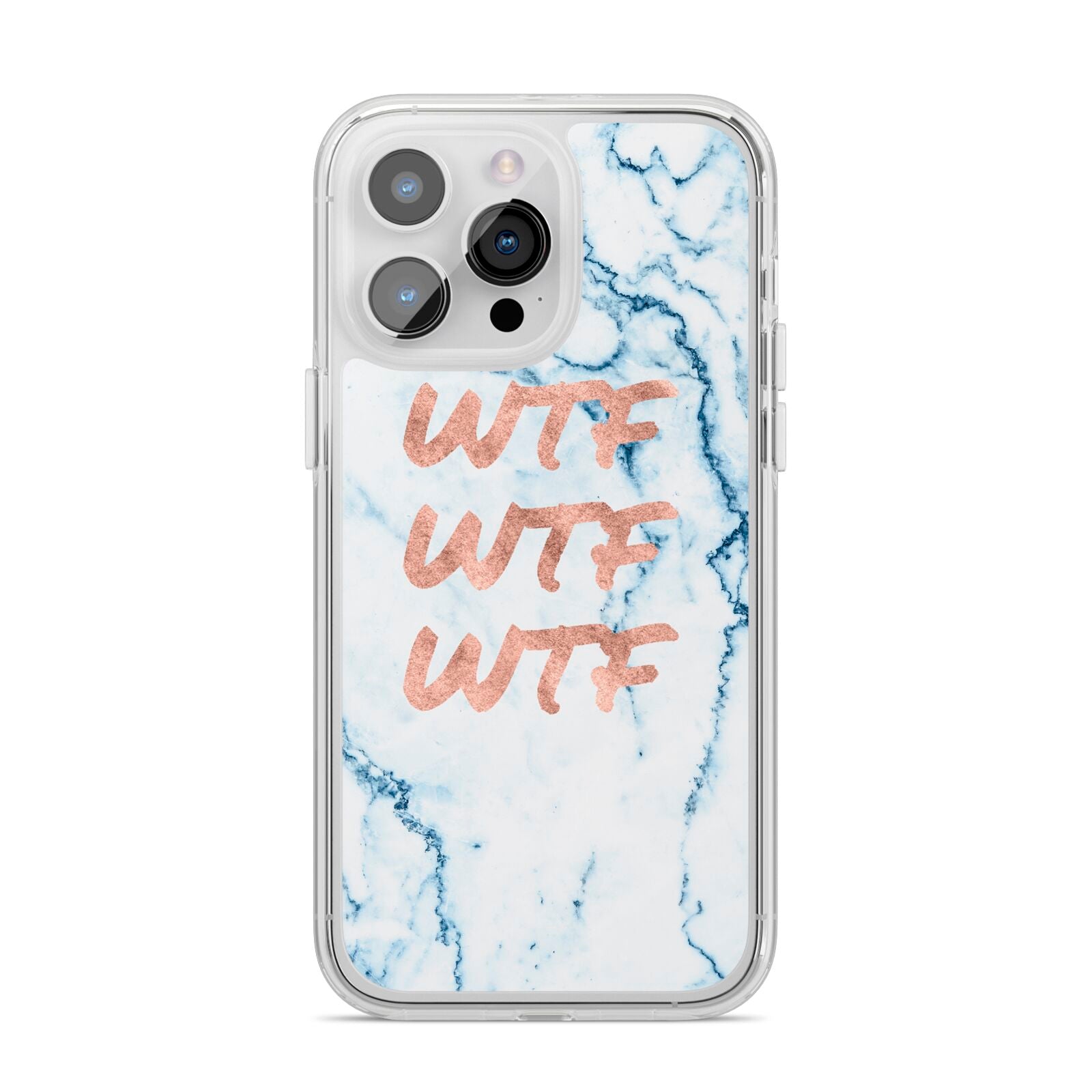 Wtf Rose Gold Blue Marble Effect iPhone 14 Pro Max Clear Tough Case Silver