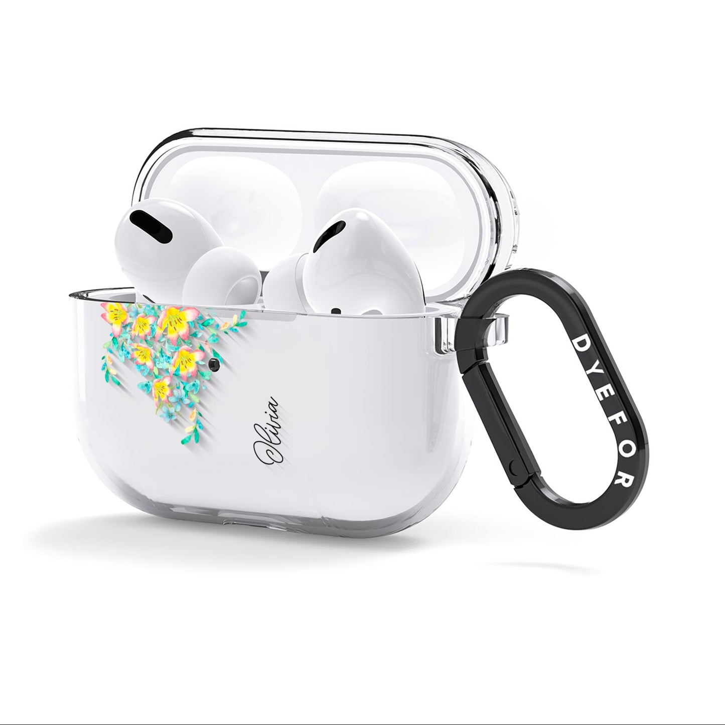 Yellow Pink Custom Flowers AirPods Clear Case 3rd Gen Side Image