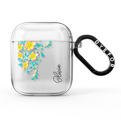 Yellow Pink Custom Flowers AirPods Clear Case