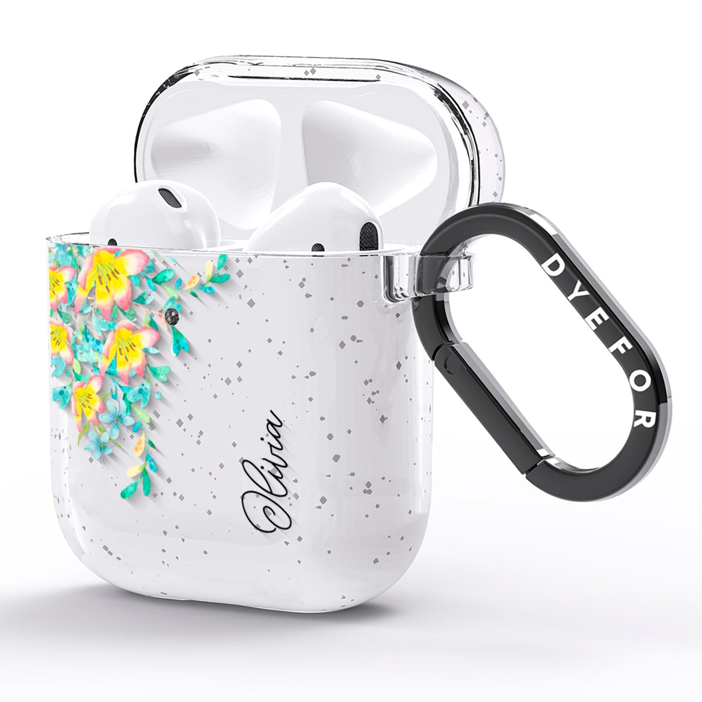 Yellow Pink Custom Flowers AirPods Glitter Case Side Image