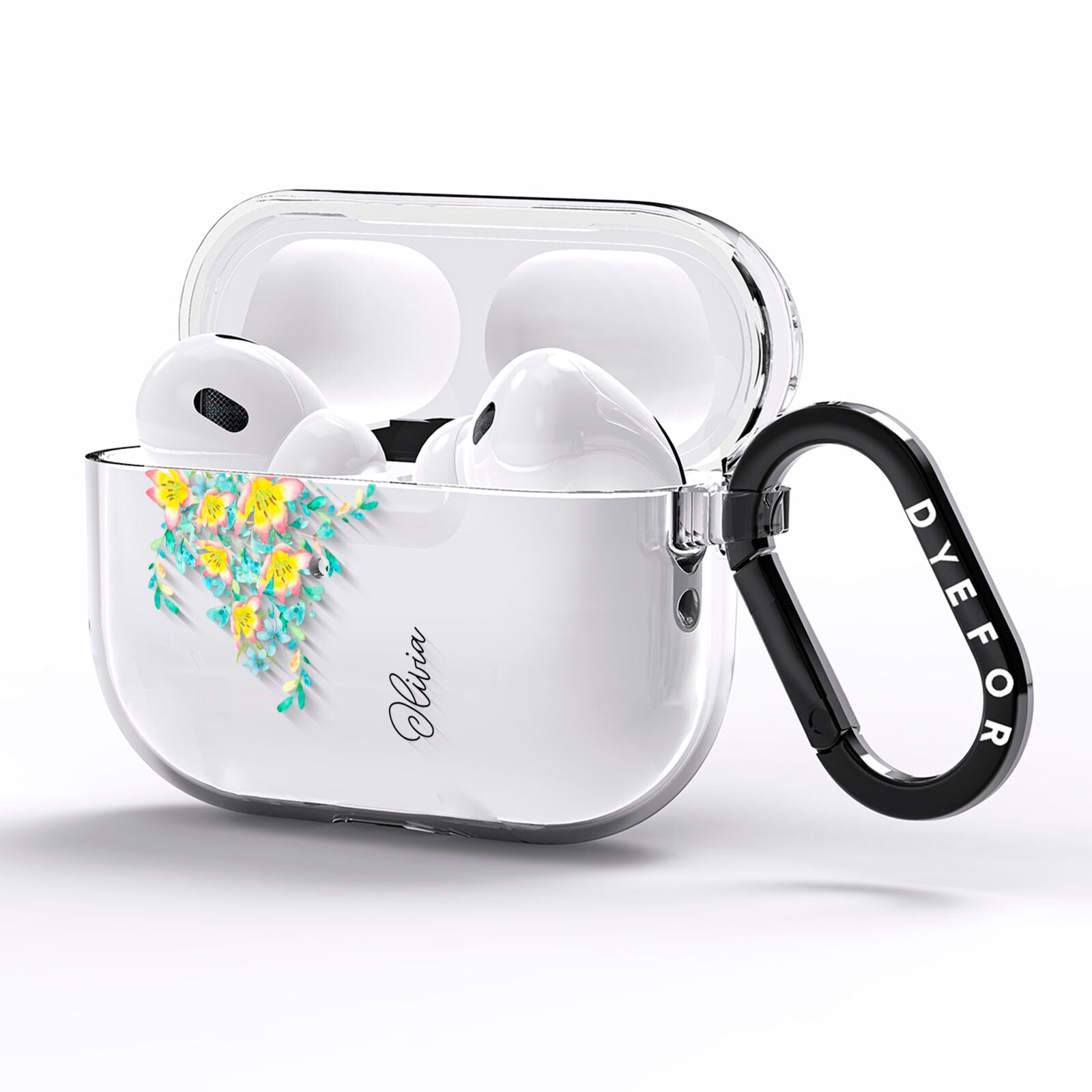 Yellow Pink Custom Flowers AirPods Pro Clear Case Side Image