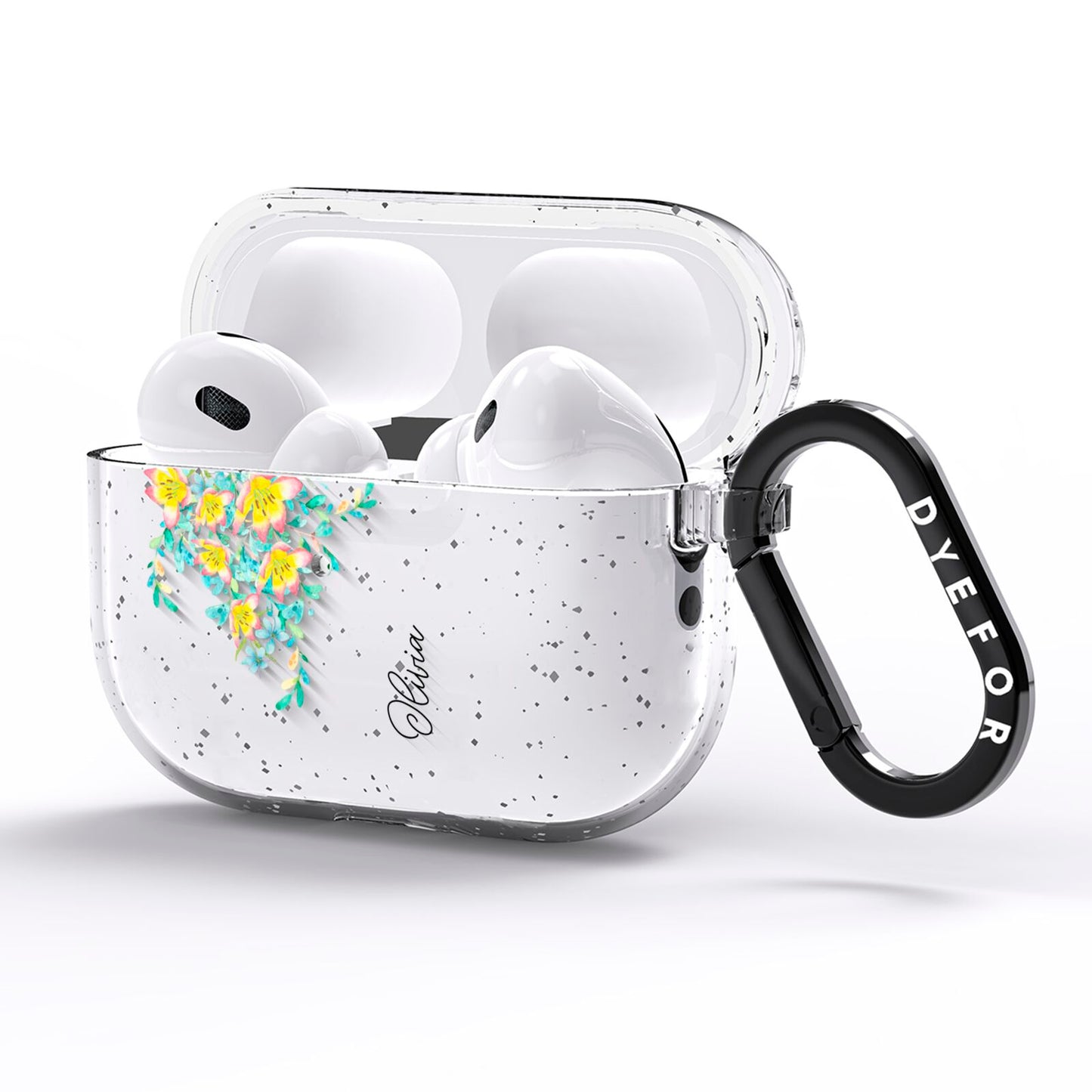 Yellow Pink Custom Flowers AirPods Pro Glitter Case Side Image