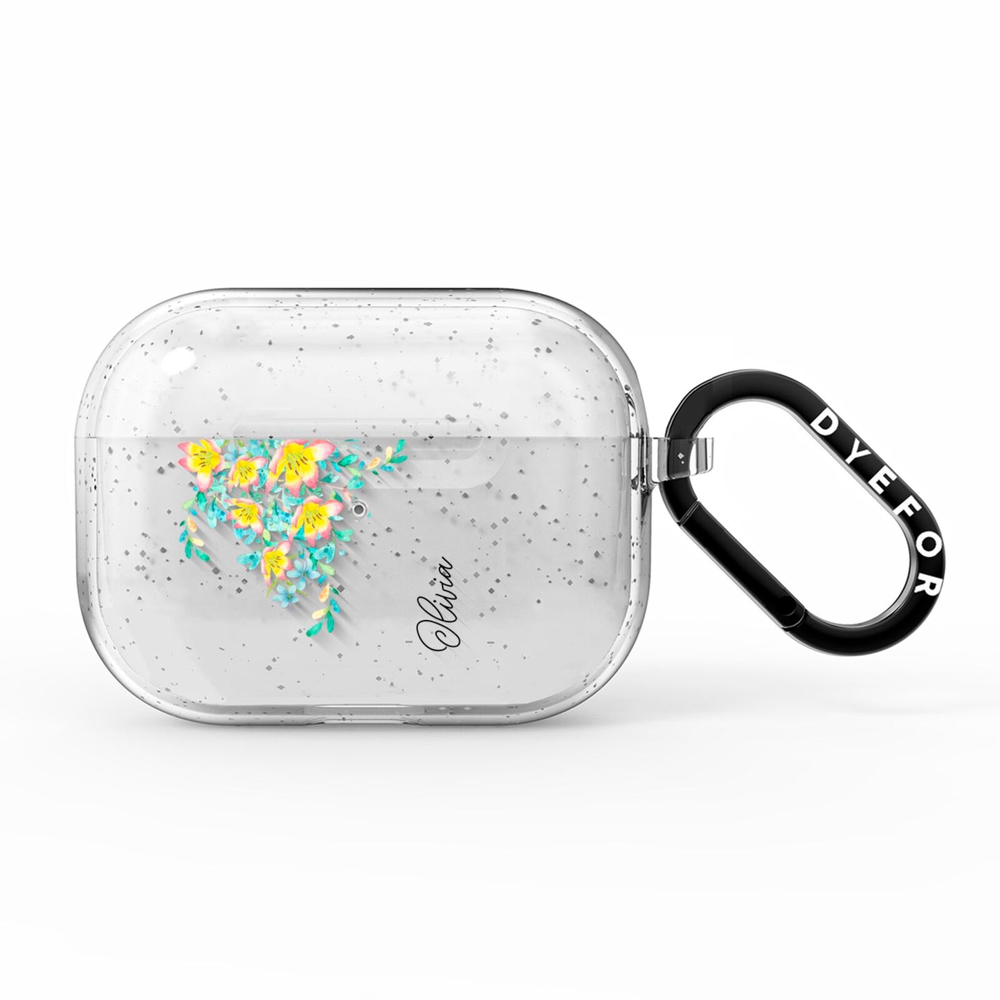 Yellow Pink Custom Flowers AirPods Pro Glitter Case