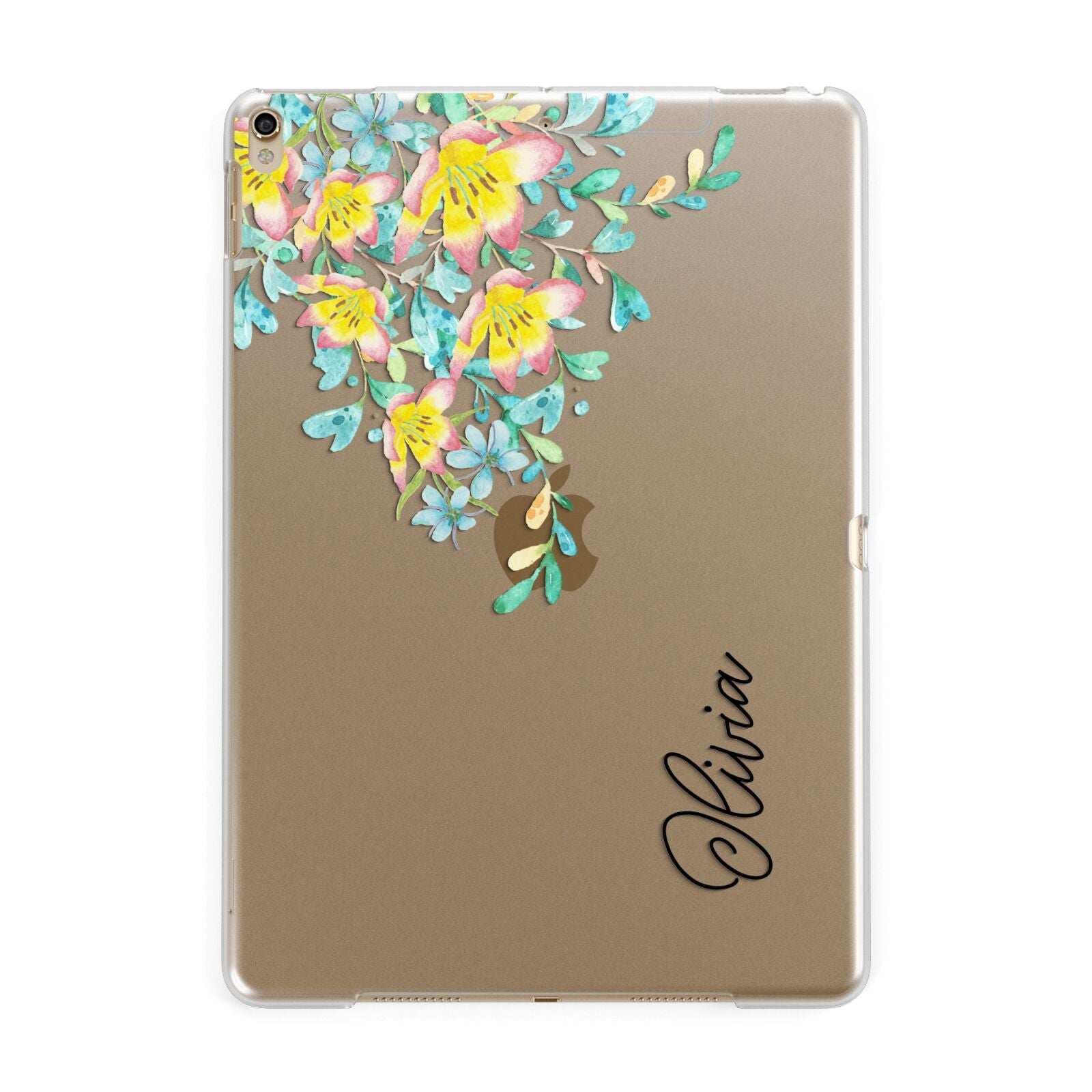 Yellow Pink Custom Flowers Apple iPad Gold Case