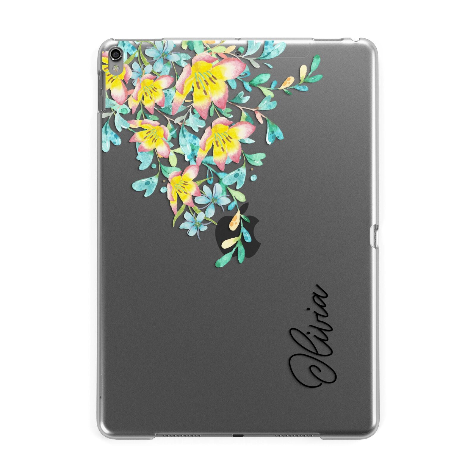 Yellow Pink Custom Flowers Apple iPad Grey Case